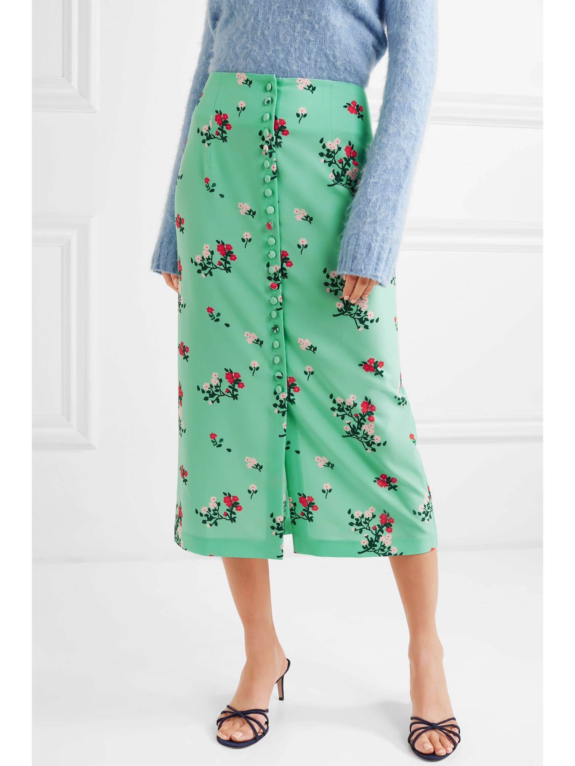 BERNADETTE Floral-print crepe de chine midi skirt