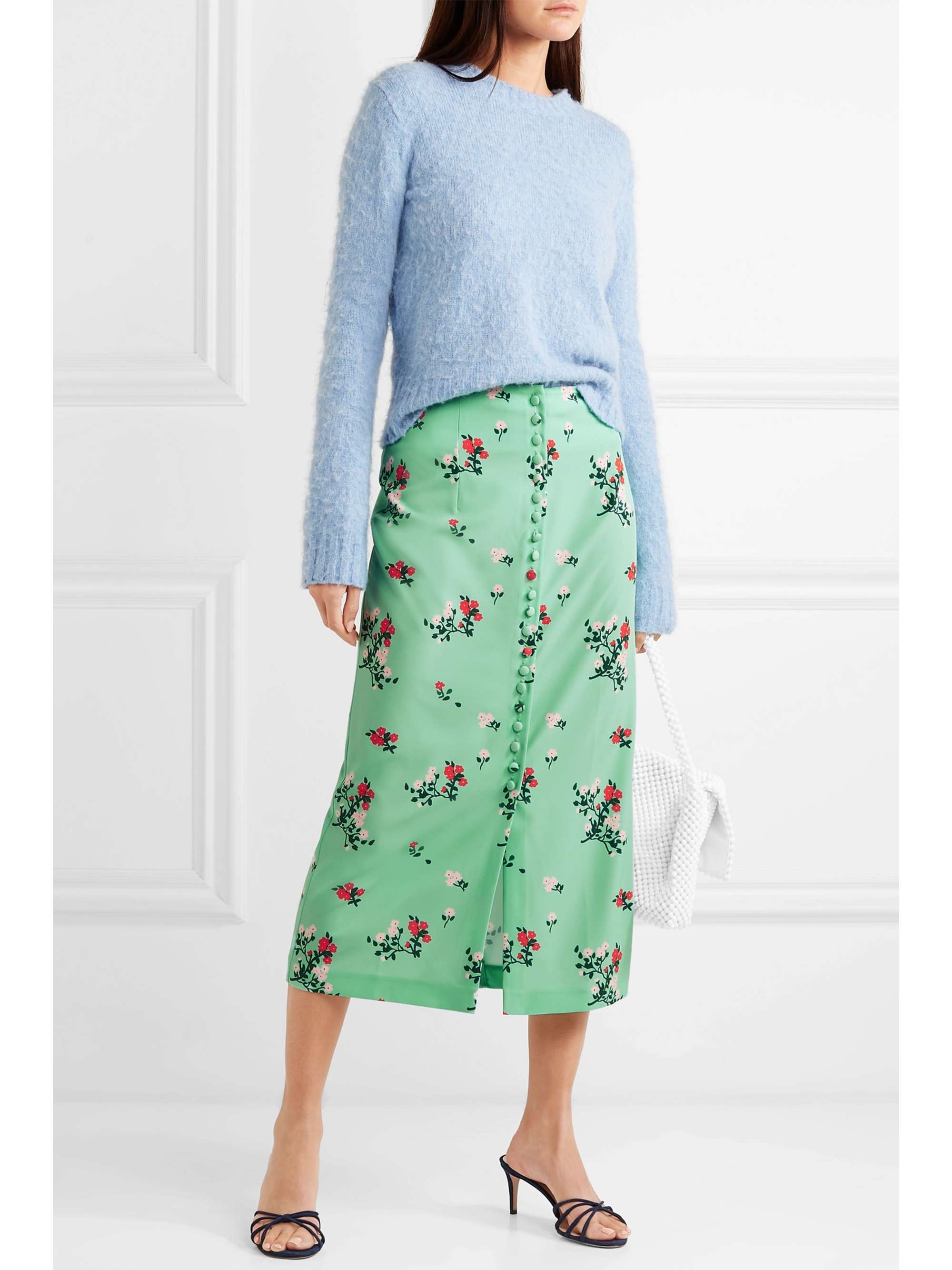 BERNADETTE Floral-print crepe de chine midi skirt