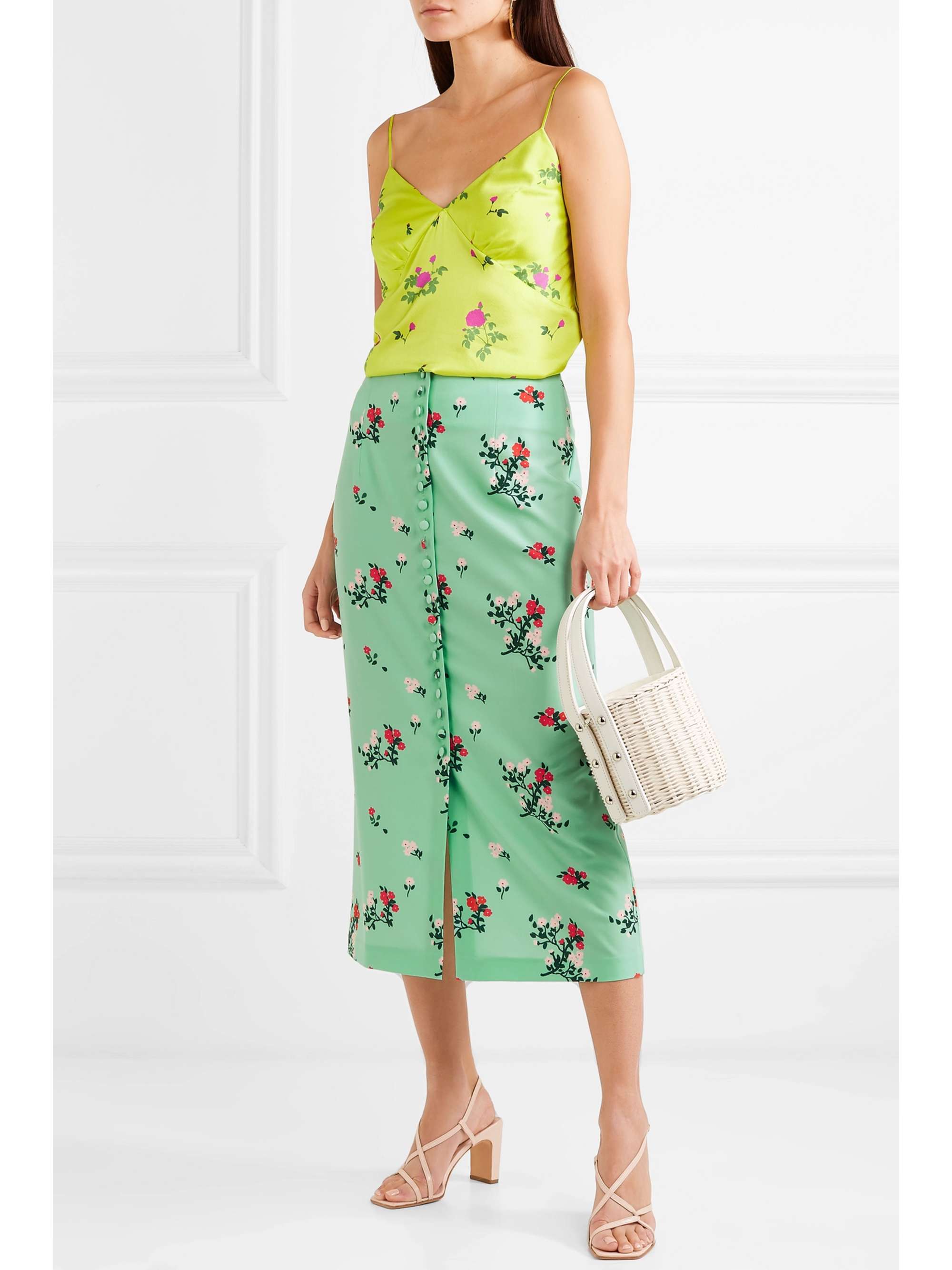 BERNADETTE Floral-print crepe de chine midi skirt