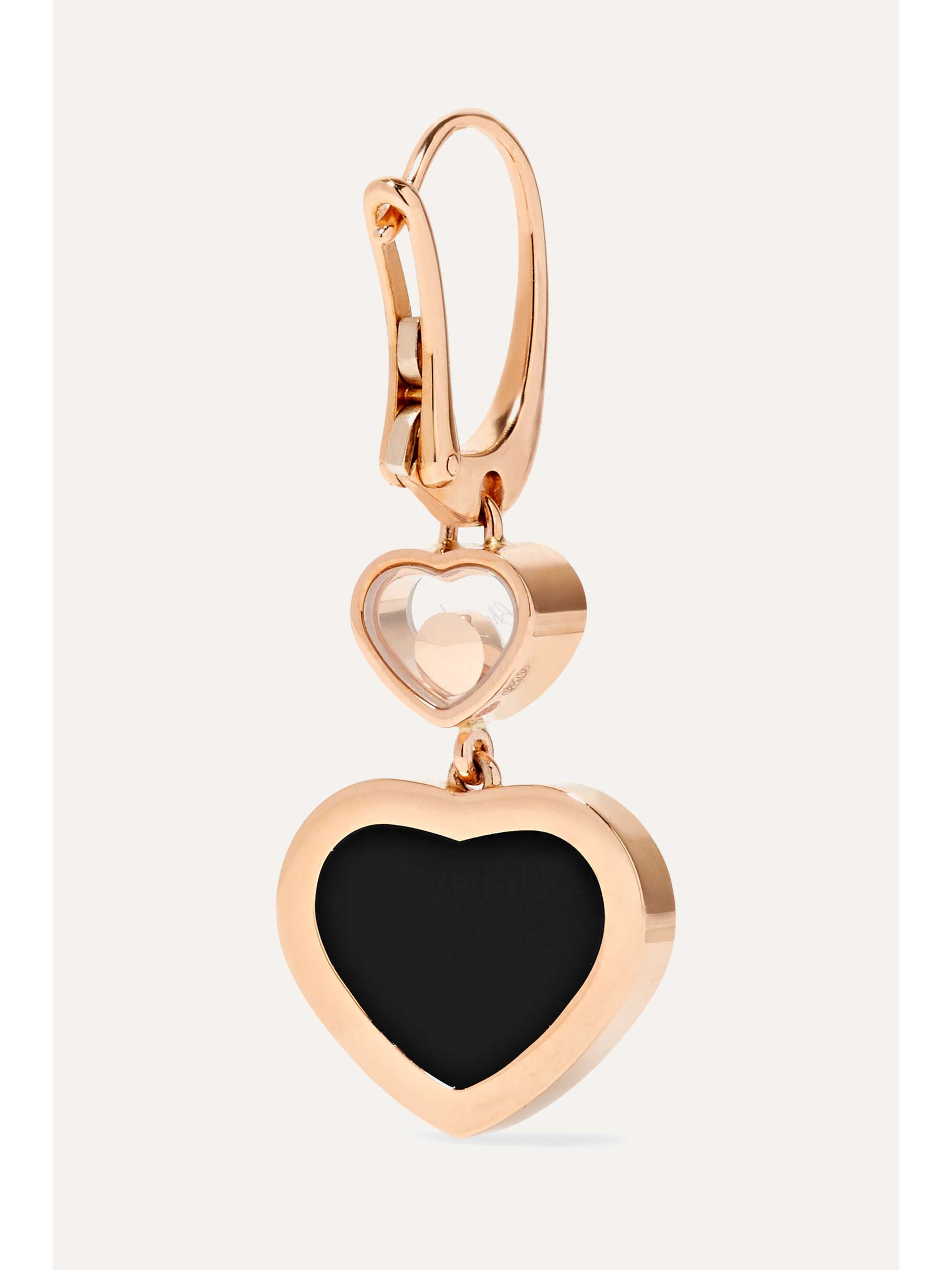 CHOPARD Happy Hearts 18-karat rose gold, diamond and onyx earrings