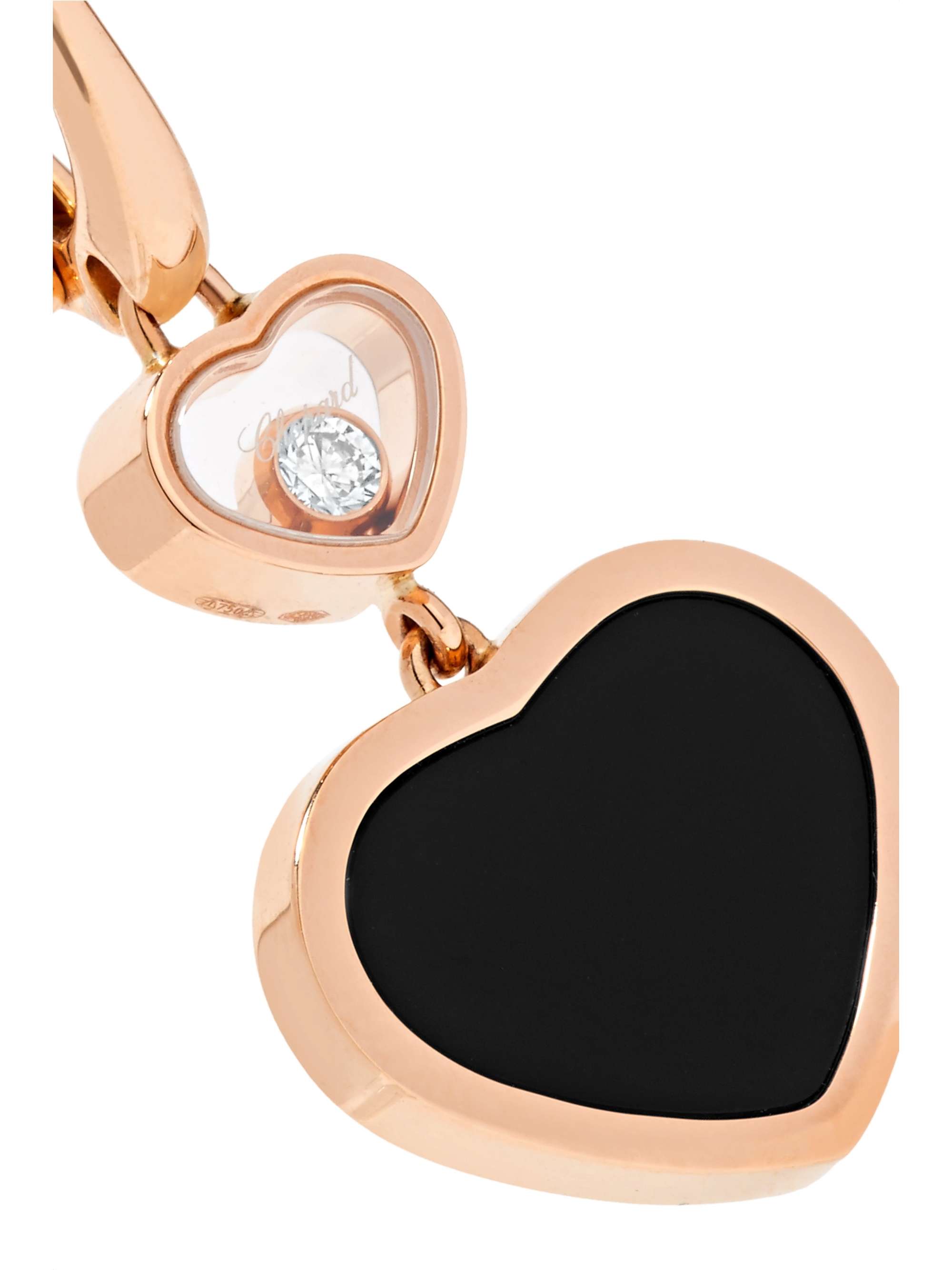 CHOPARD Happy Hearts 18-karat rose gold, diamond and onyx earrings
