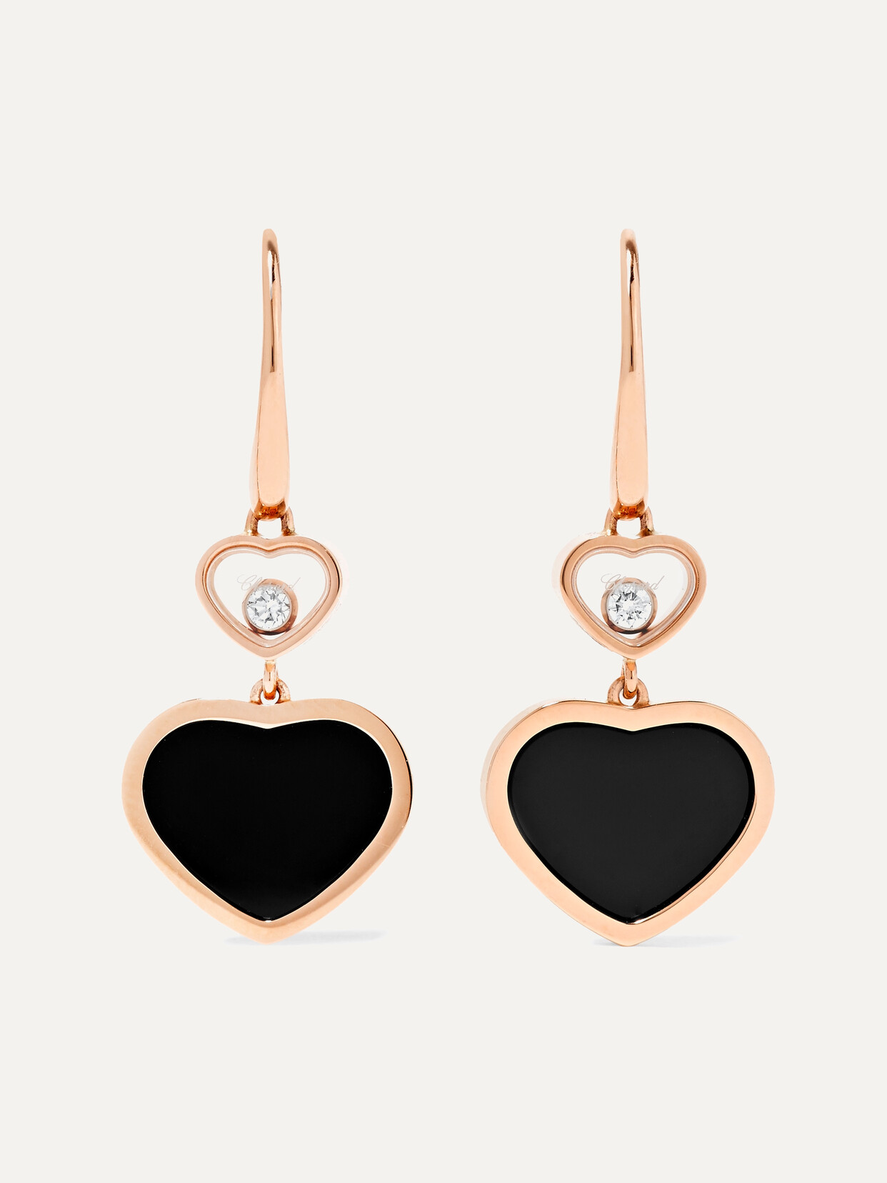 Chopard Happy Hearts 18-karat Rose Gold, Diamond And Onyx Earrings