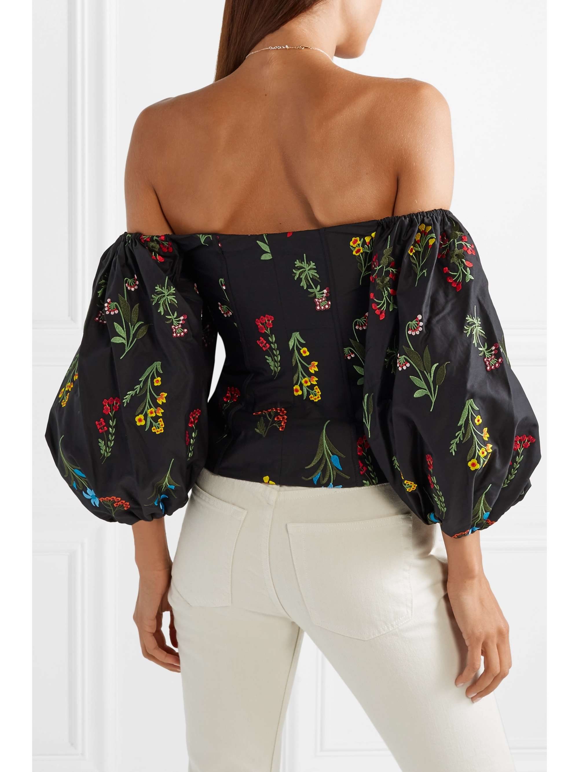 CAROLINE CONSTAS Belen off-the-shoulder embroidered poplin blouse