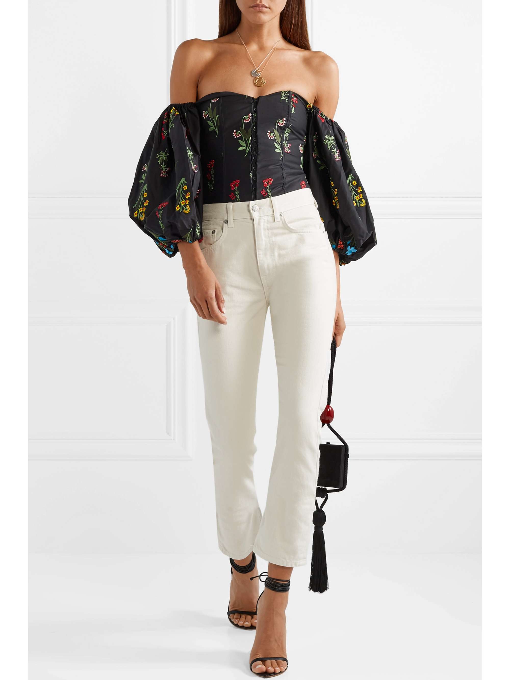 CAROLINE CONSTAS Belen off-the-shoulder embroidered poplin blouse