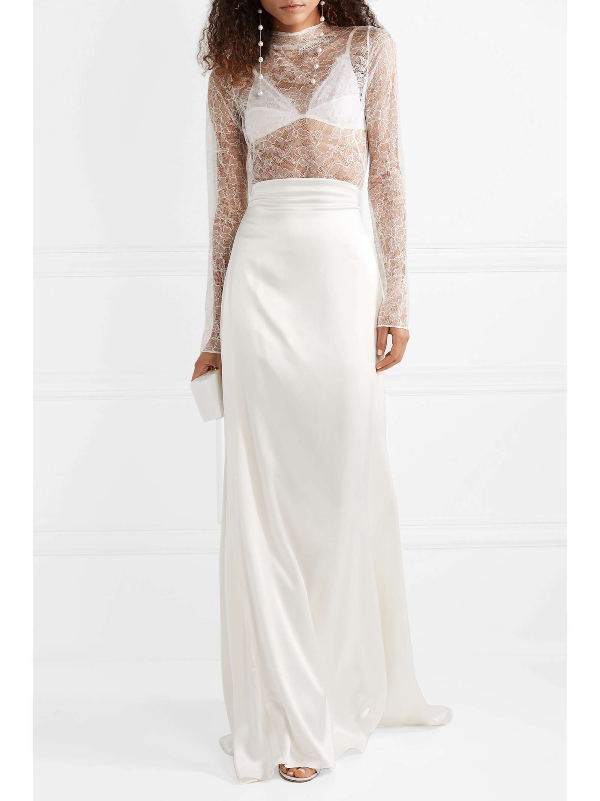 DANIELLE FRANKEL Open-back grosgrain-trimmed Chantilly lace top