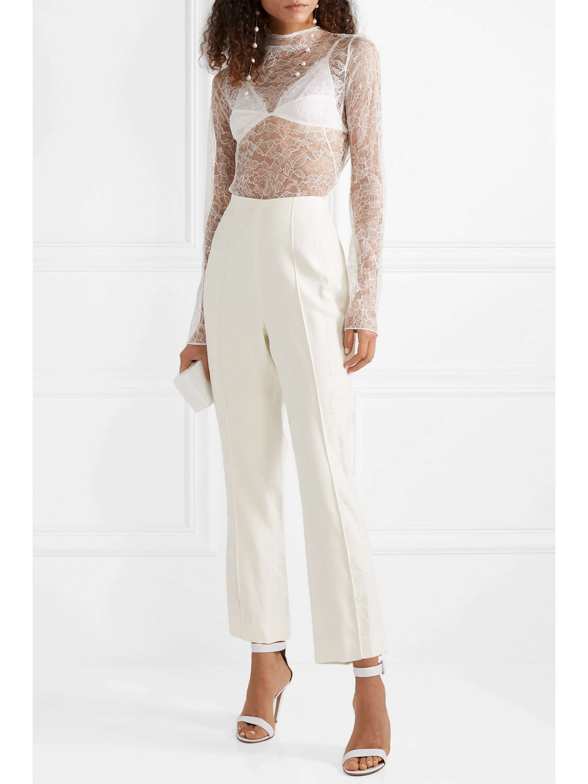DANIELLE FRANKEL Open-back grosgrain-trimmed Chantilly lace top