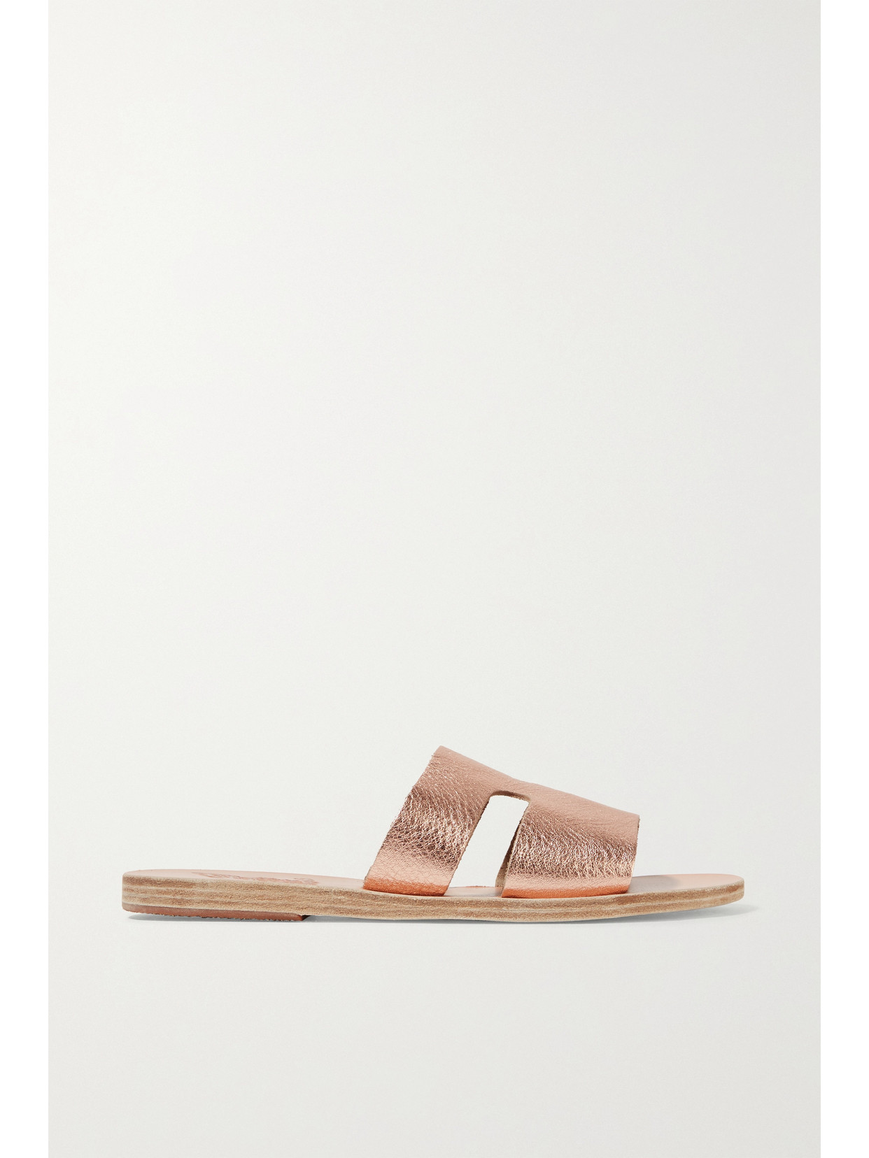 Ancient Greek Sandals Apteros Cutout Metallic Textured-leather Slides In Pink