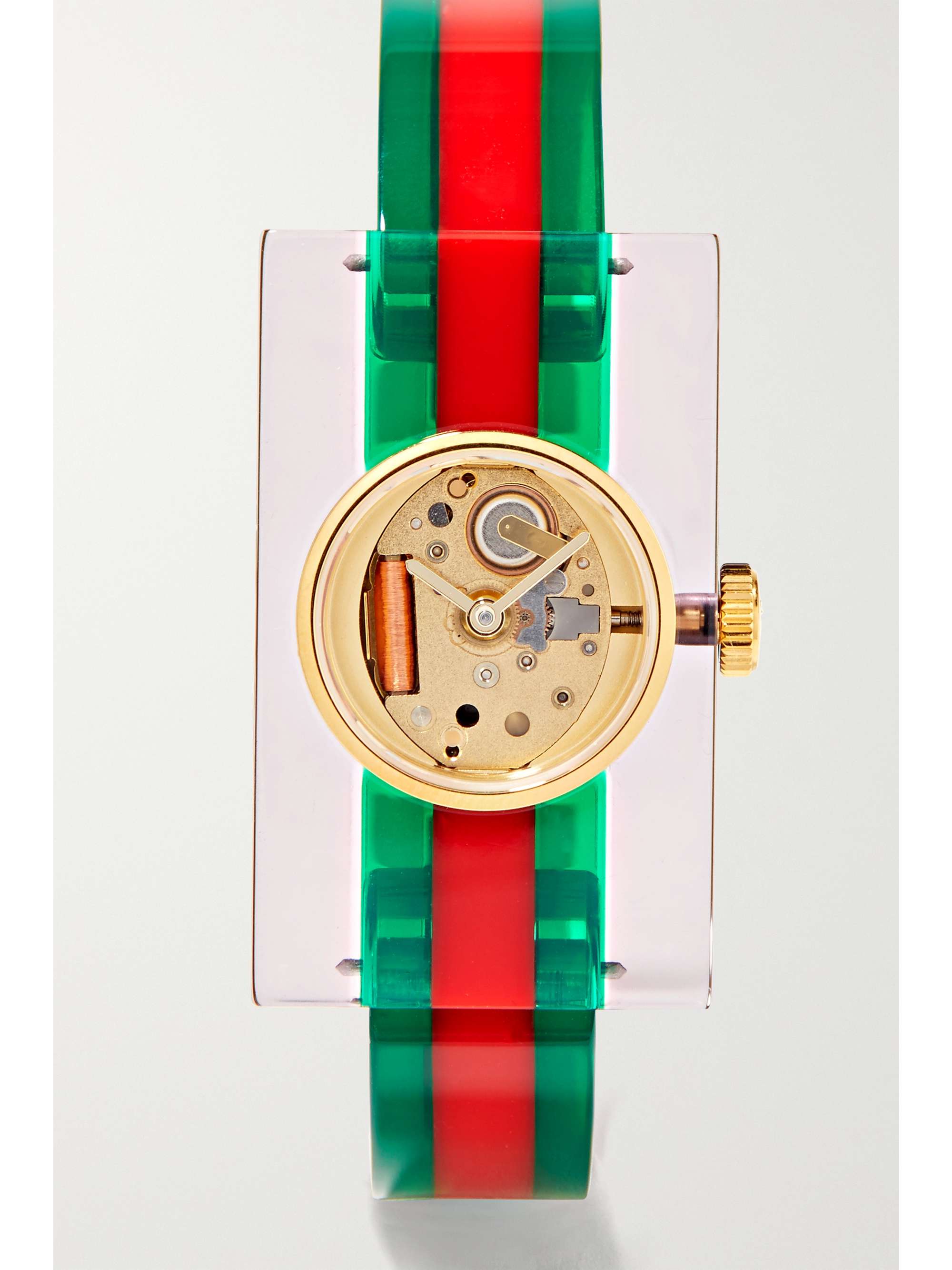 Green Plexiglas and gold-tone watch 