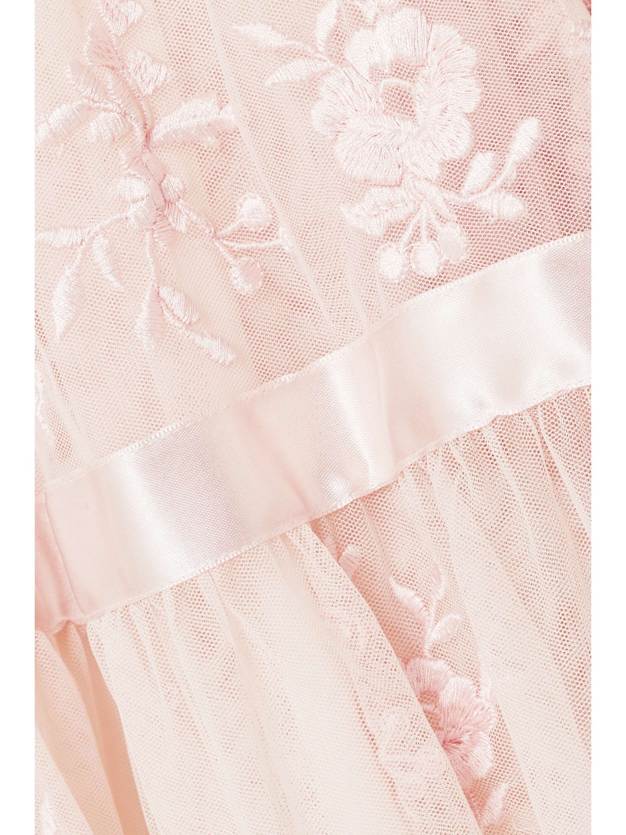 NEEDLE & THREAD Satin-trimmed embroidered tulle gown