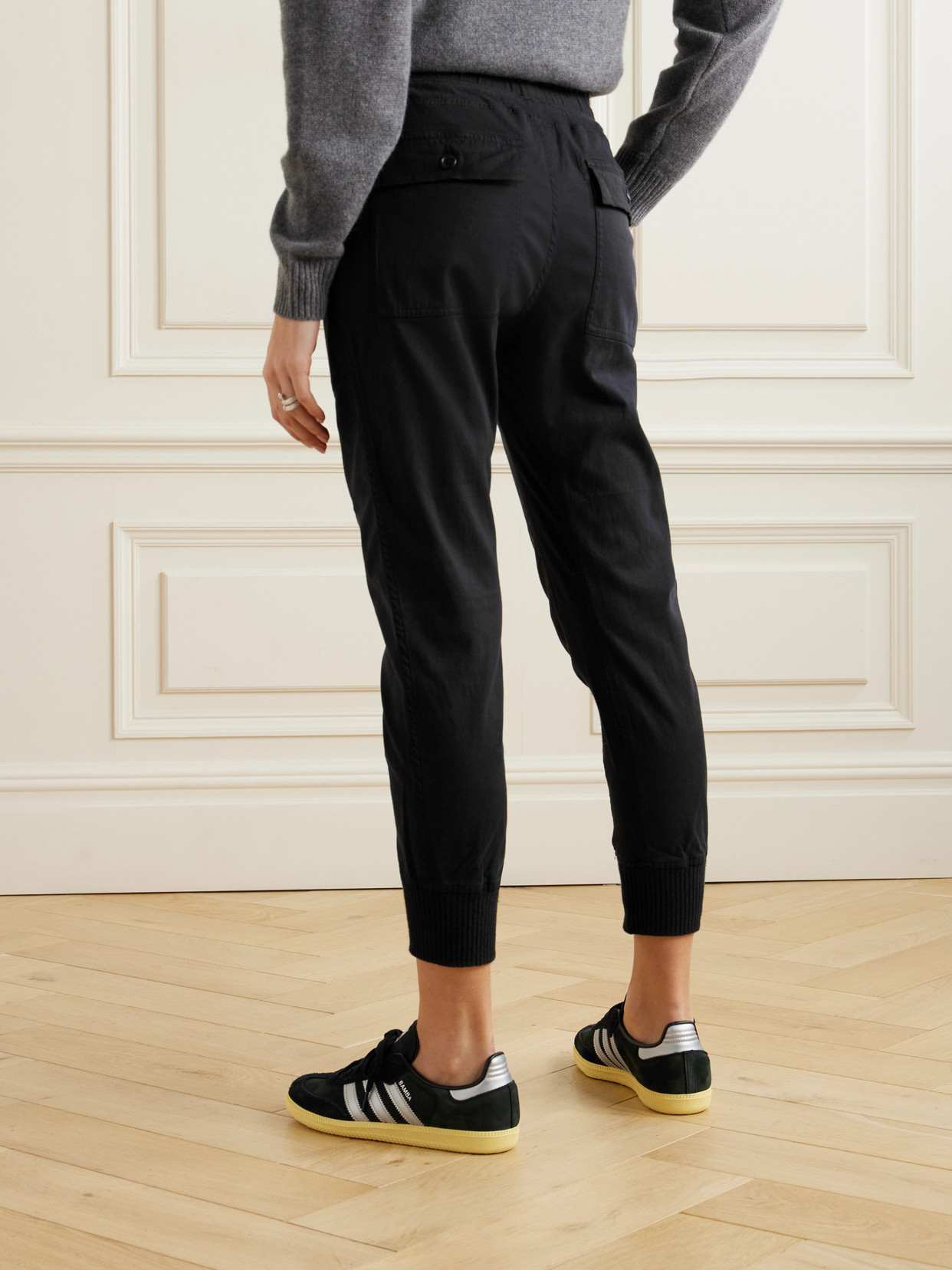 Shop James Perse Jersey-trimmed Cotton-gabardine Track Pants In Black