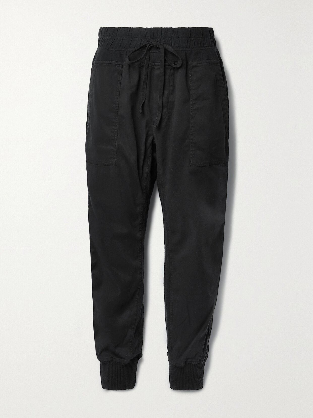 James Perse Jersey-trimmed Cotton-gabardine Track Pants In Black