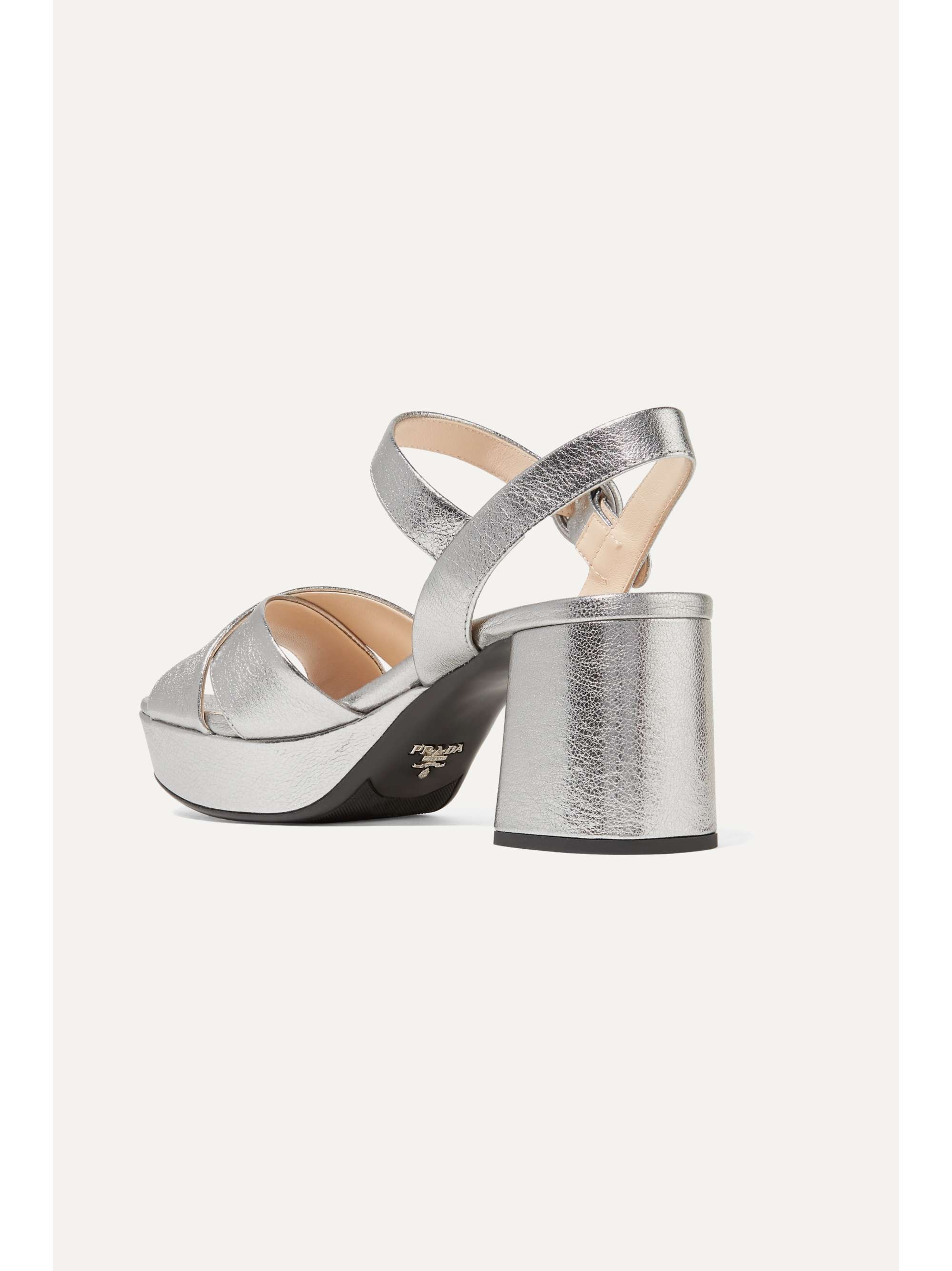 PRADA Metallic textured-leather platform sandals