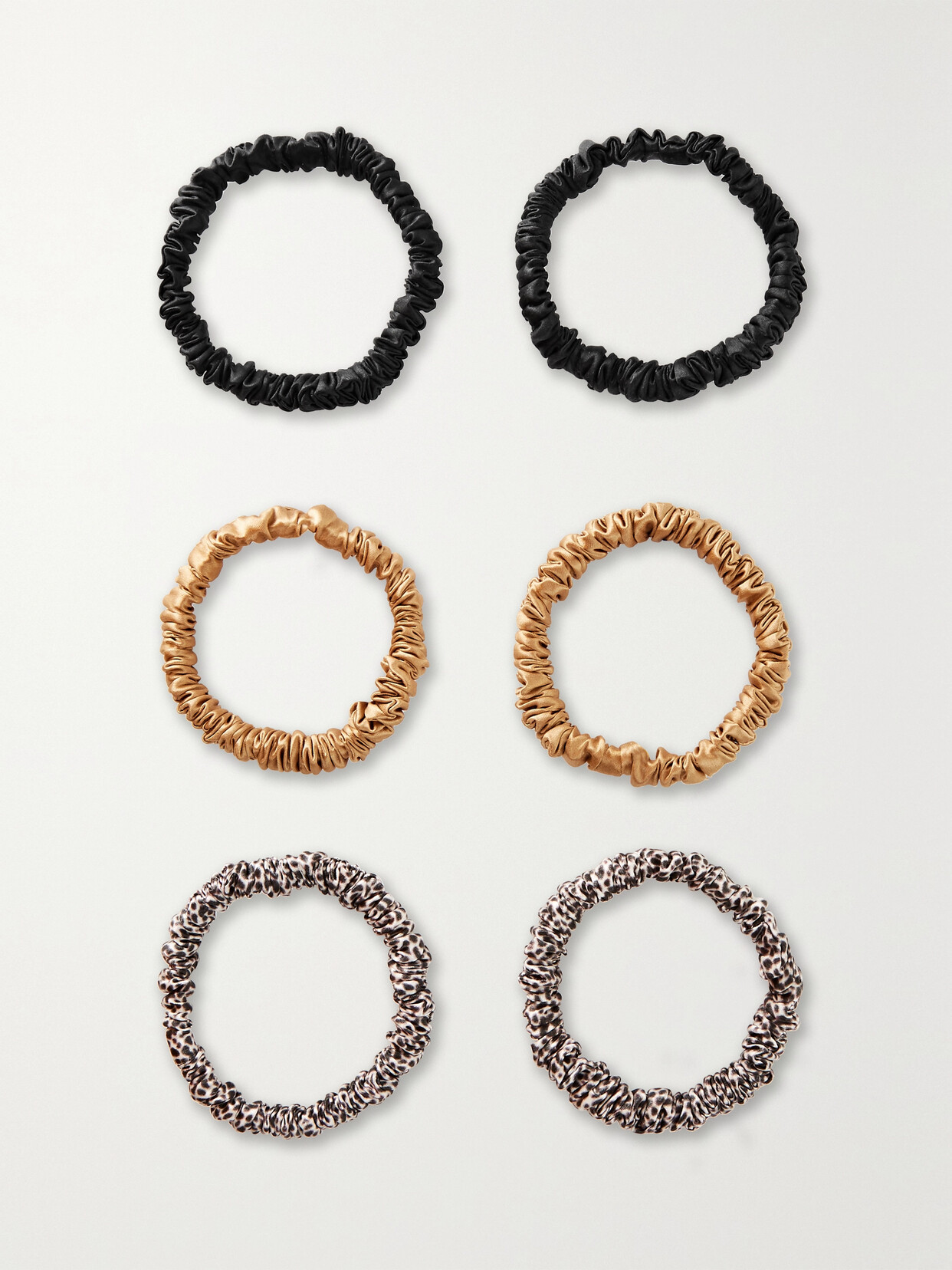 Slip Set Of Six Skinny Silk Hair Ties - Leopard Print In Animal Print