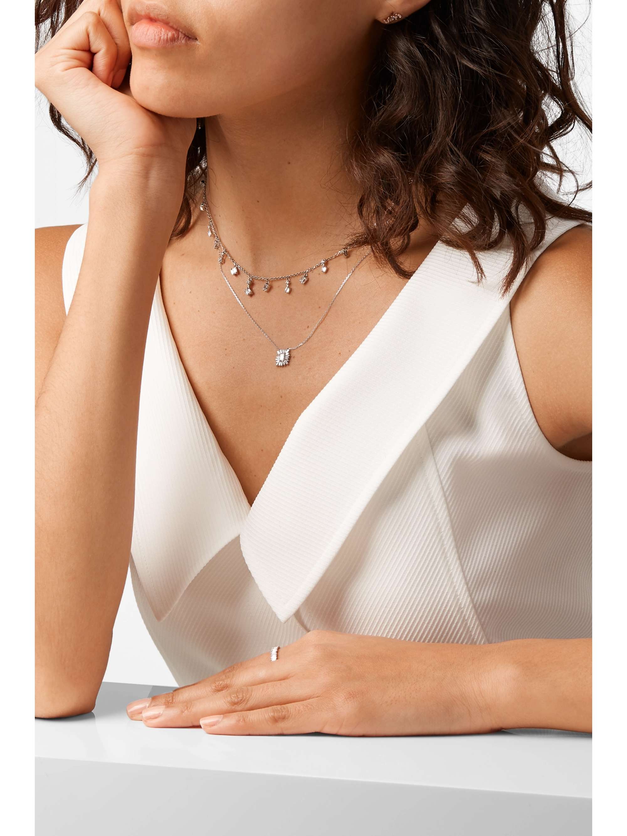 SUZANNE KALAN 18-karat white gold diamond necklace