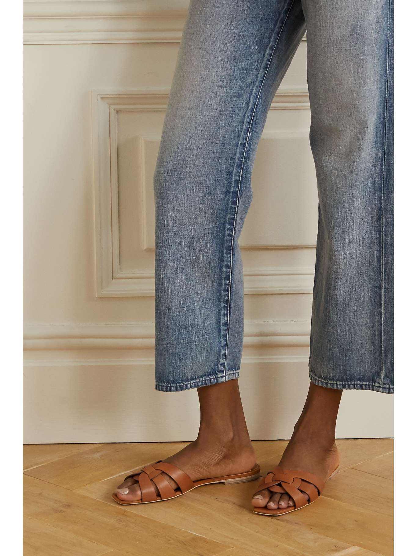 SAINT LAURENT stylish Nu Pieds woven leather slides - Humble & Rich Boutique