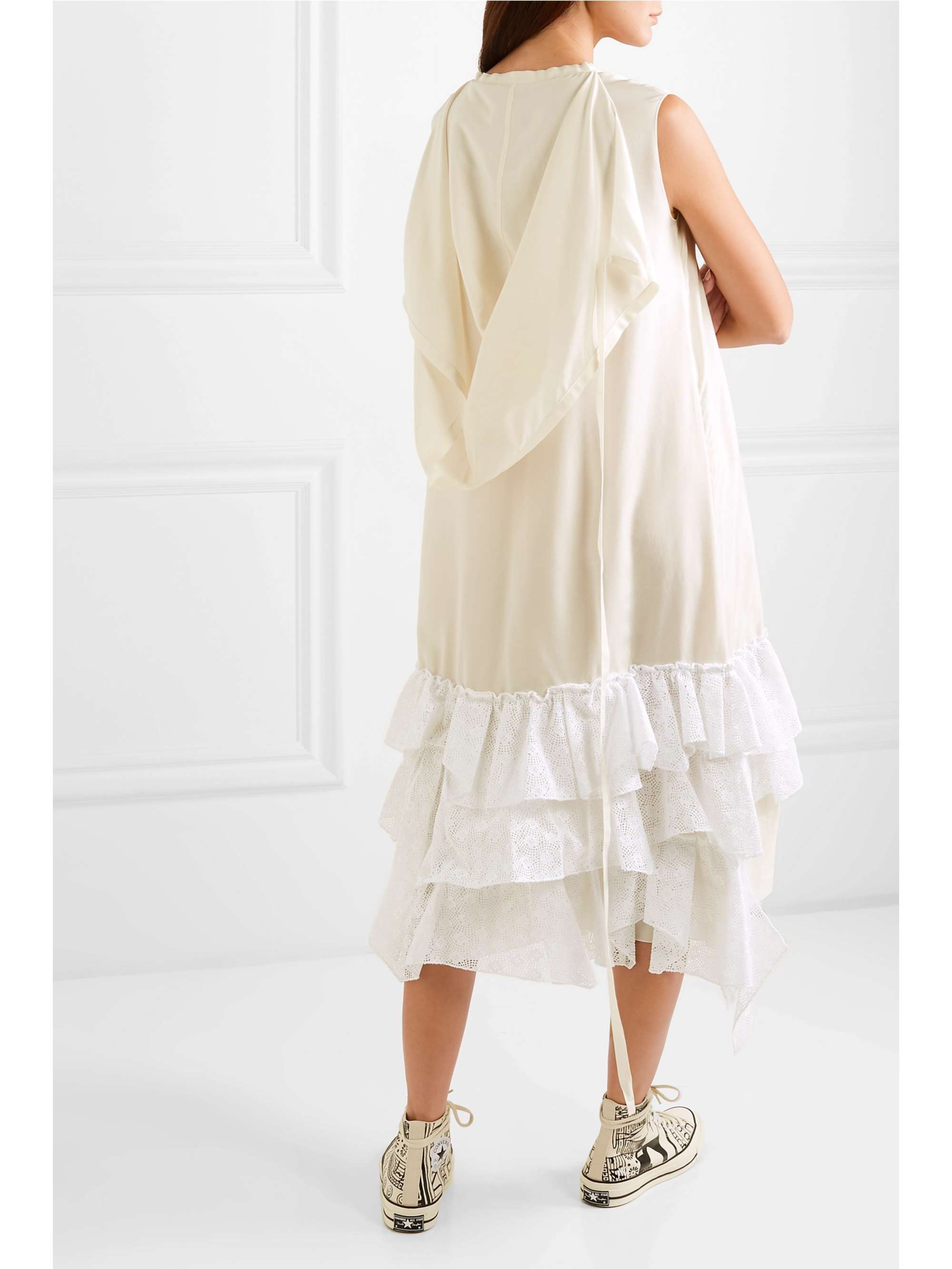 JW ANDERSON Asymmetric ruffled crepe de chine and broderie anglaise cotton dress