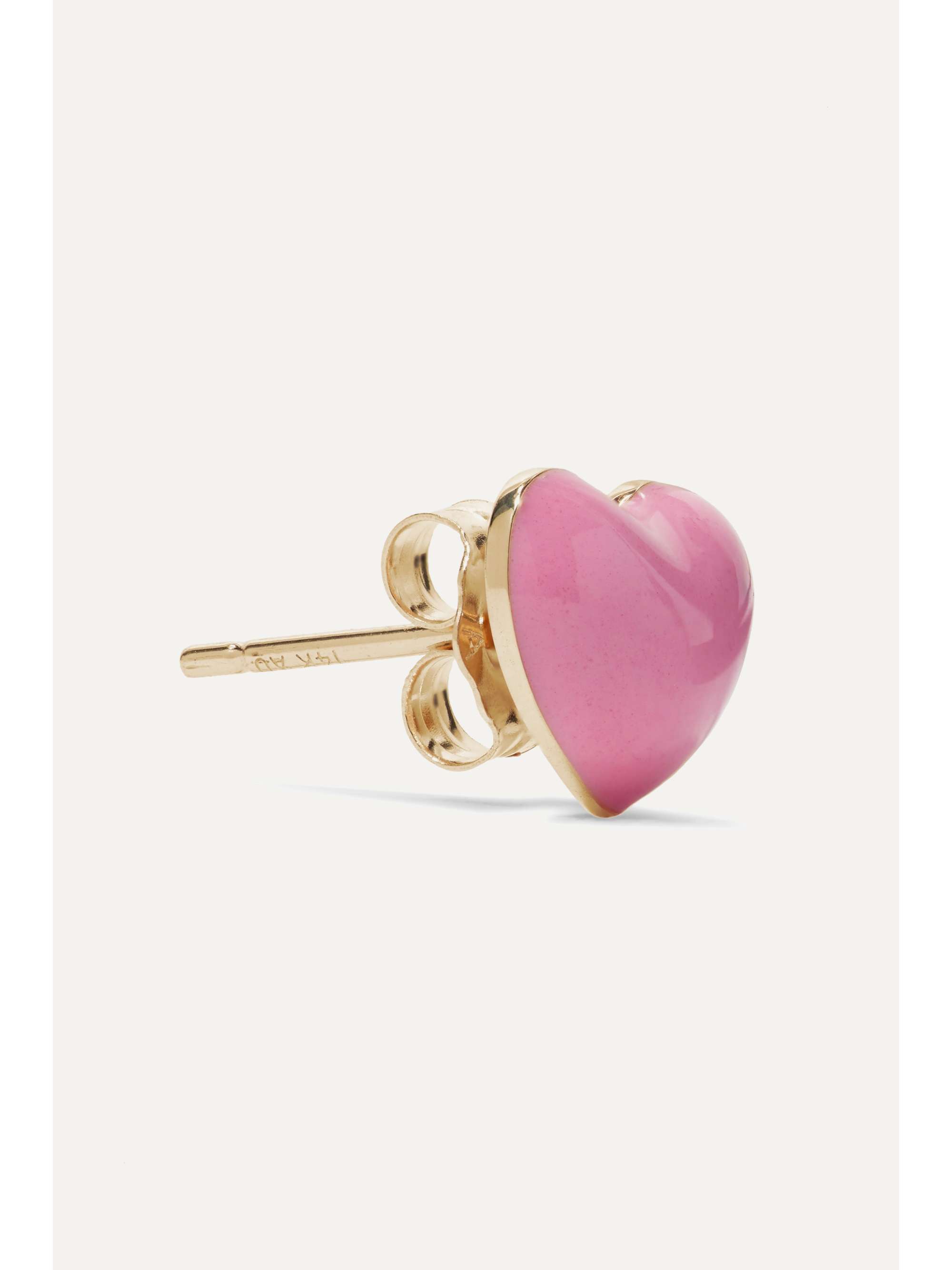 ALISON LOU Pink Heart 14-karat gold and enamel earring