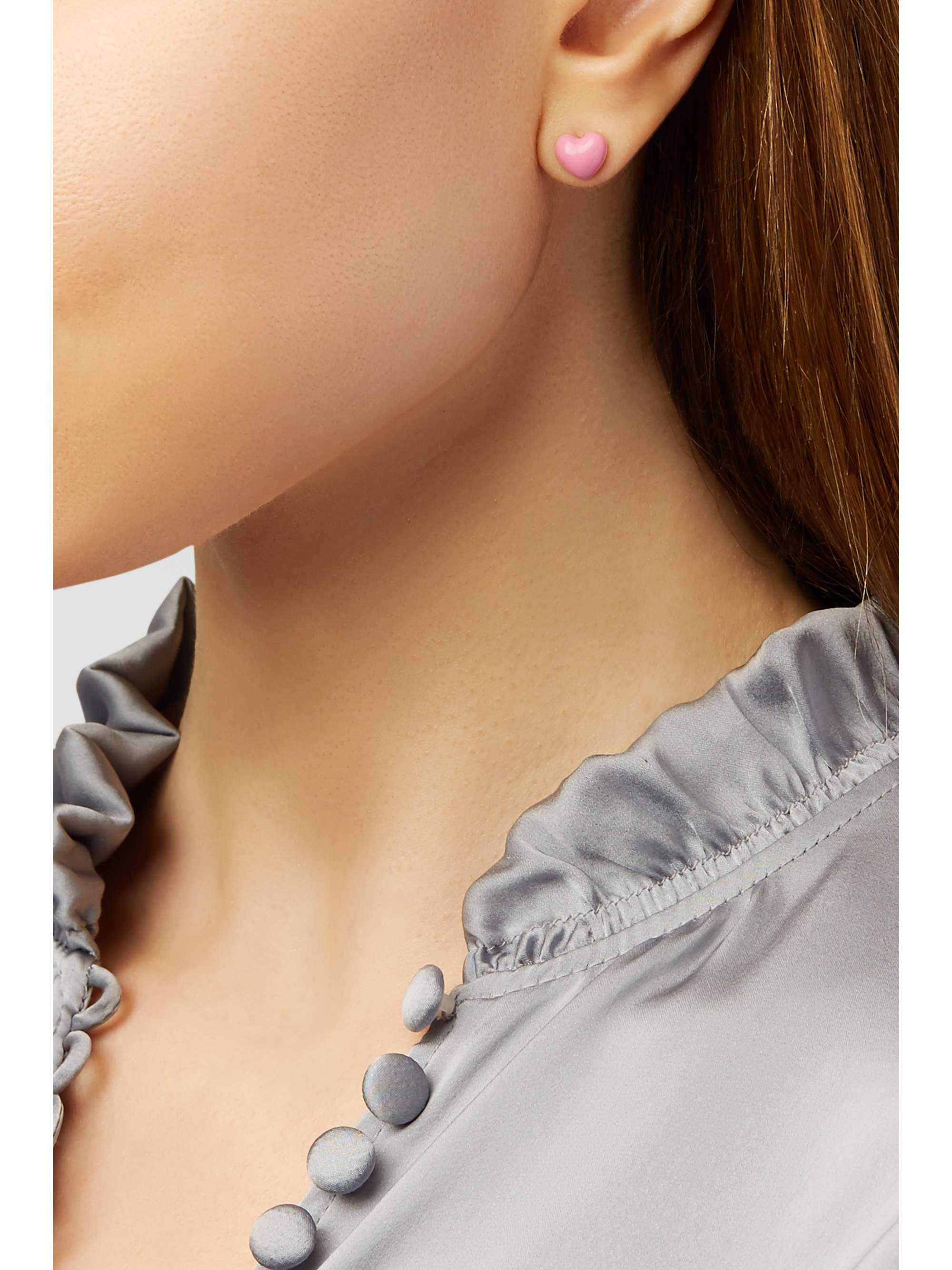 ALISON LOU Pink Heart 14-karat gold and enamel earring