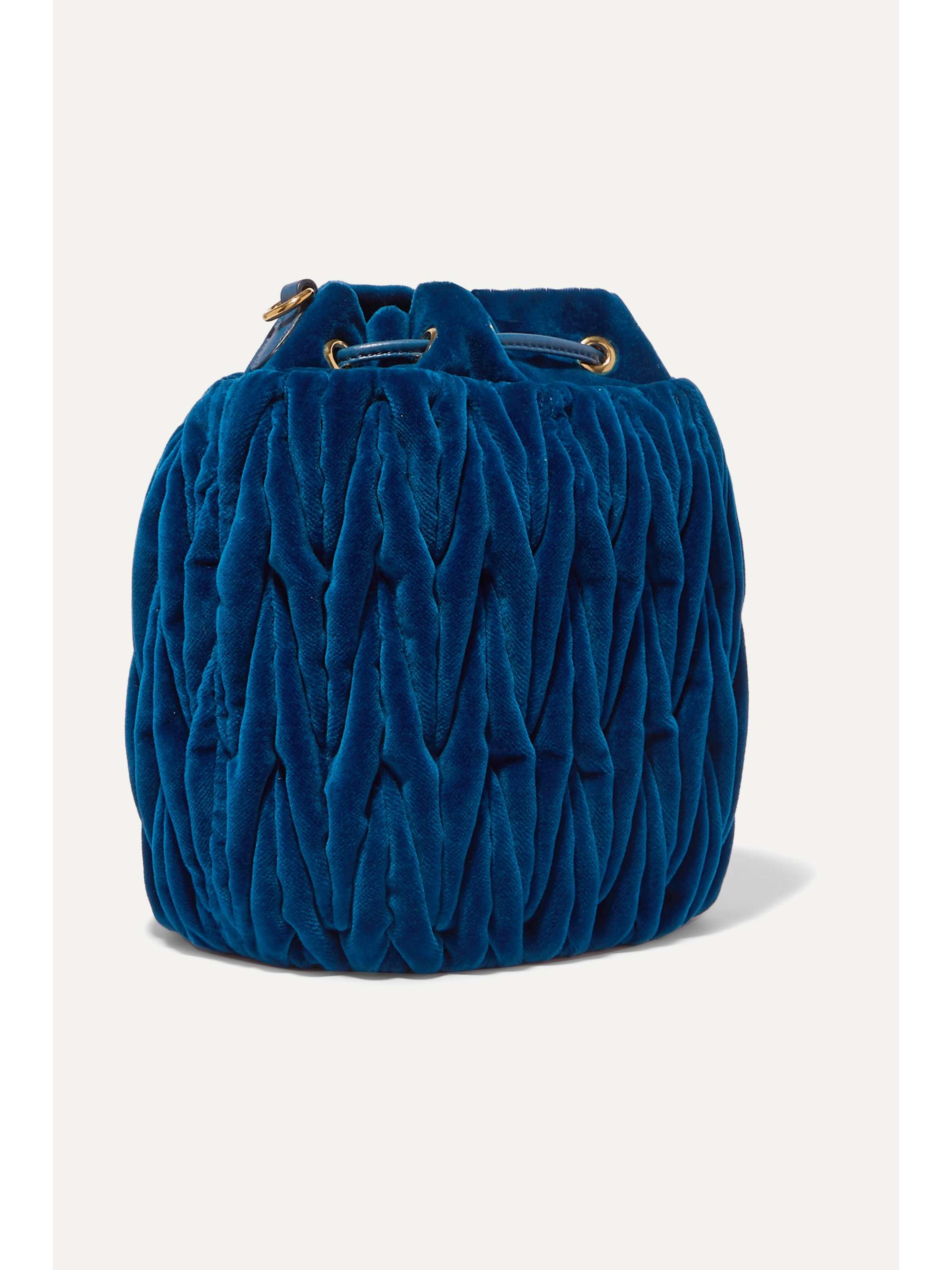 MIU MIU Leather-trimmed matelassé velvet bucket bag