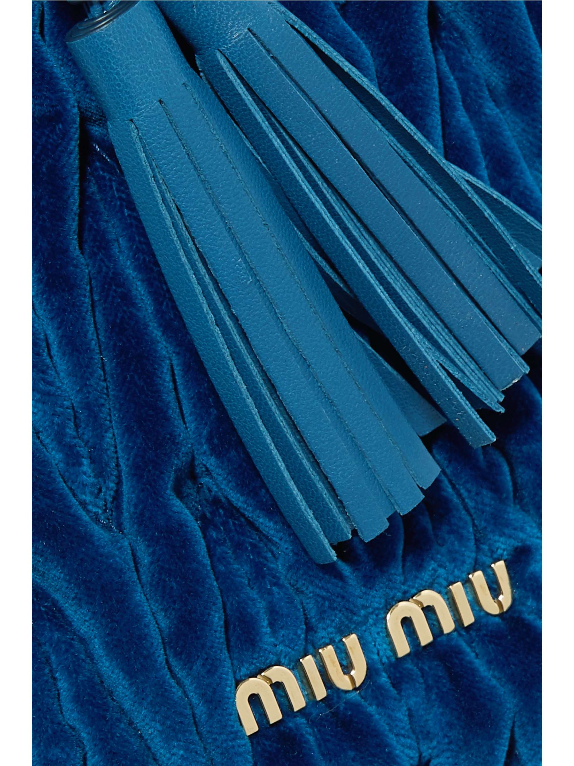 MIU MIU Leather-trimmed matelassé velvet bucket bag