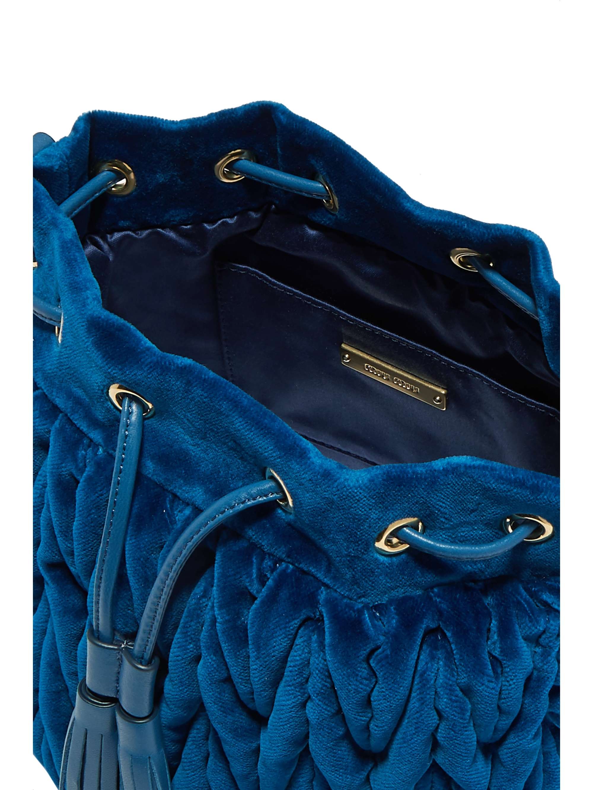 MIU MIU Leather-trimmed matelassé velvet bucket bag