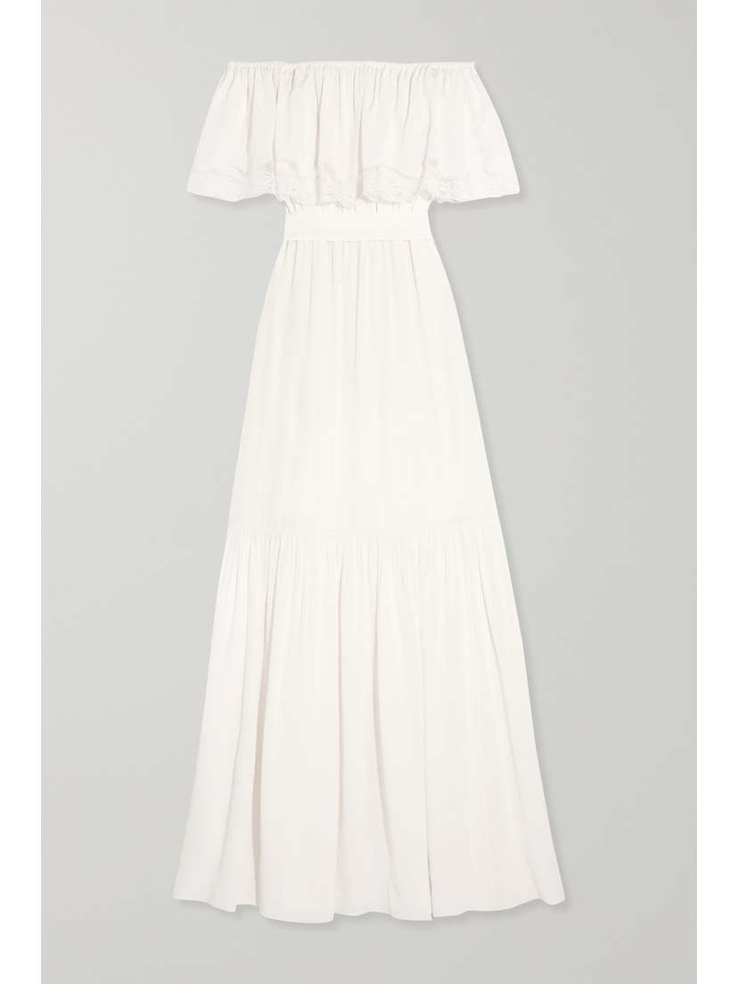 Temperley London Felicity Off-the-shoulder Lace-trimmed Silk Crepe De Chine Gown -  - UK 16