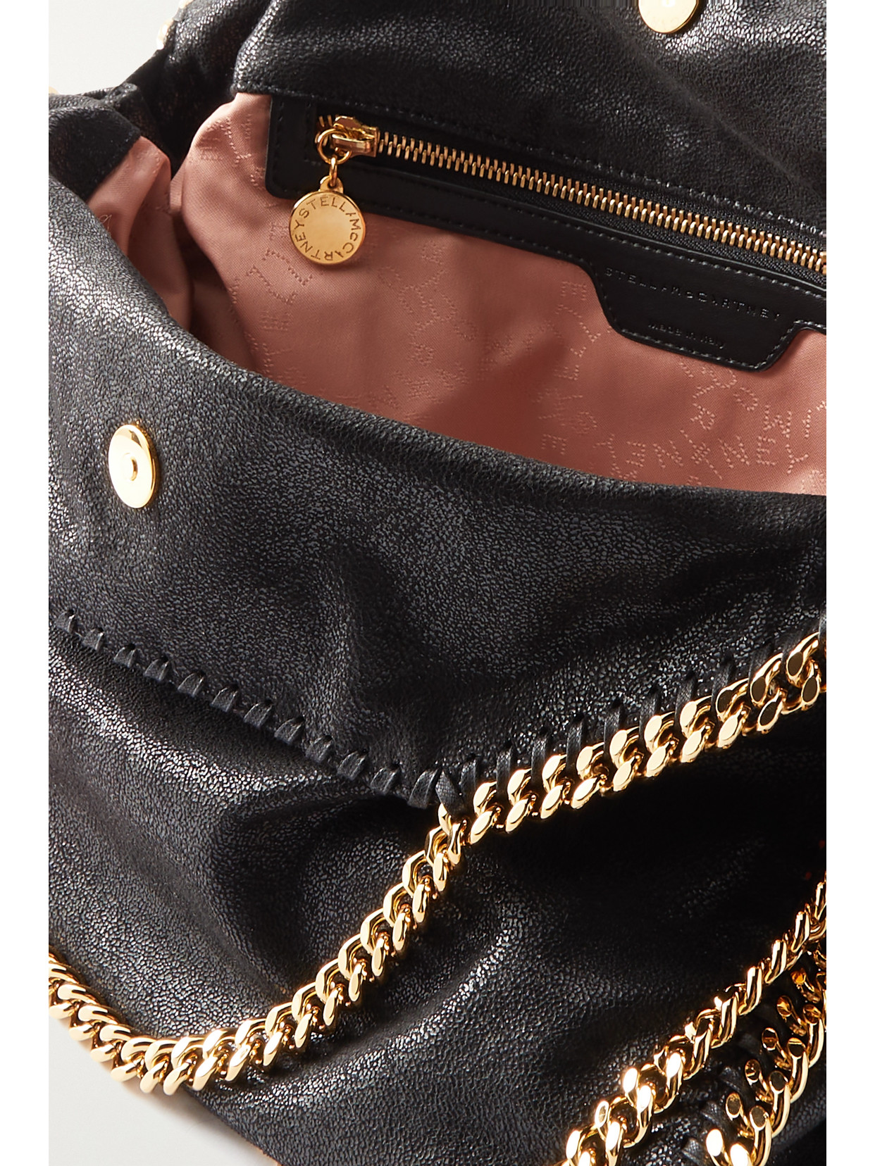 Shop Stella Mccartney The Falabella Medium Vegetarian Brushed-leather Shoulder Bag In Black