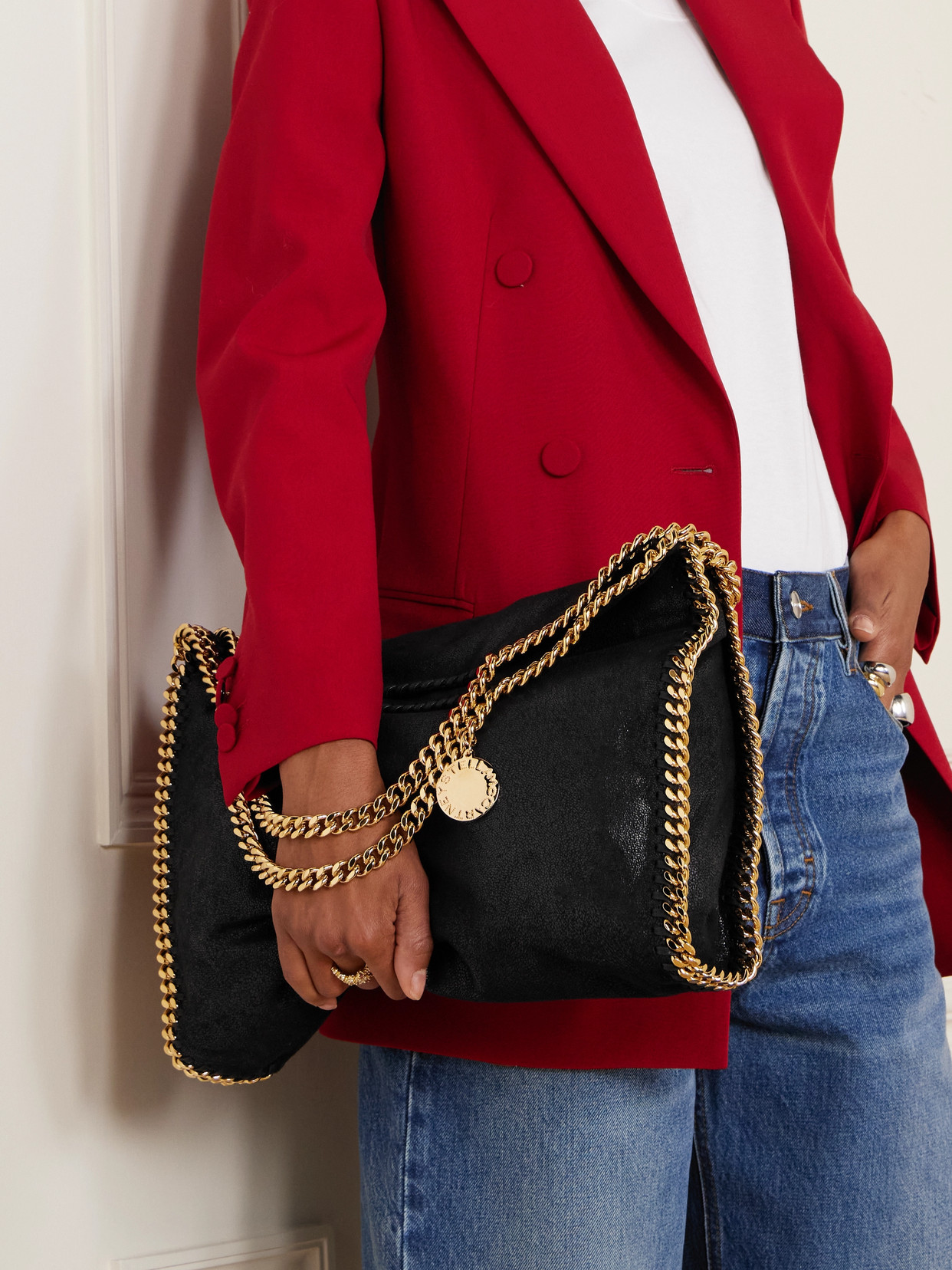 Stella Mccartney The Falabella Mini Faux Brushed-leather Shoulder Bag In Black