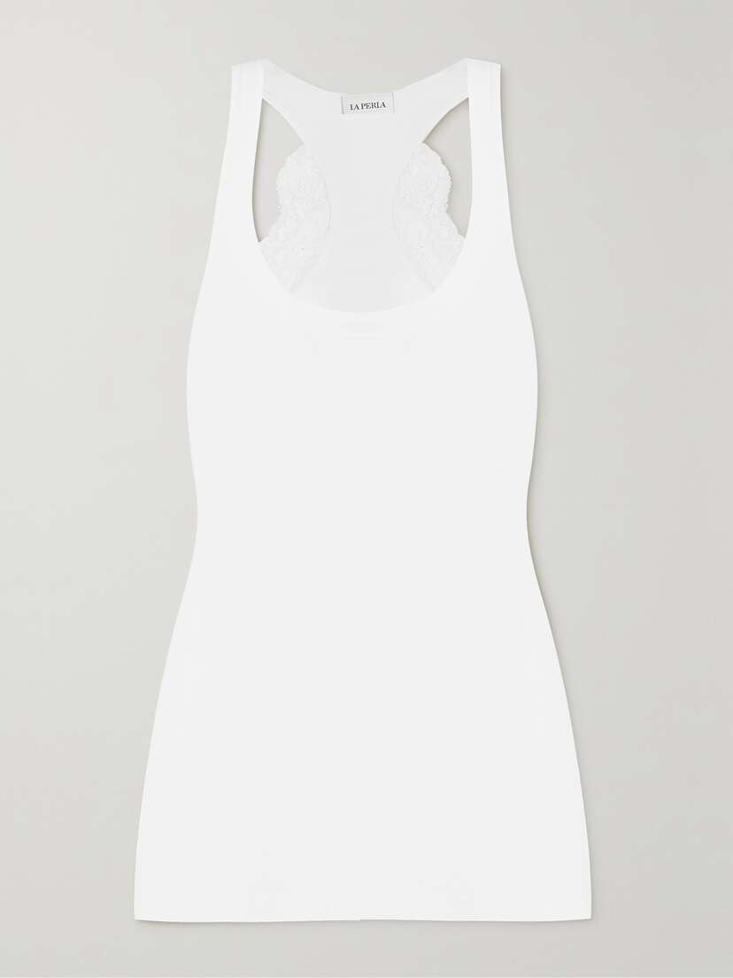 La Perla Souple Lace-trimmed Stretch-cotton Jersey Pajama Top