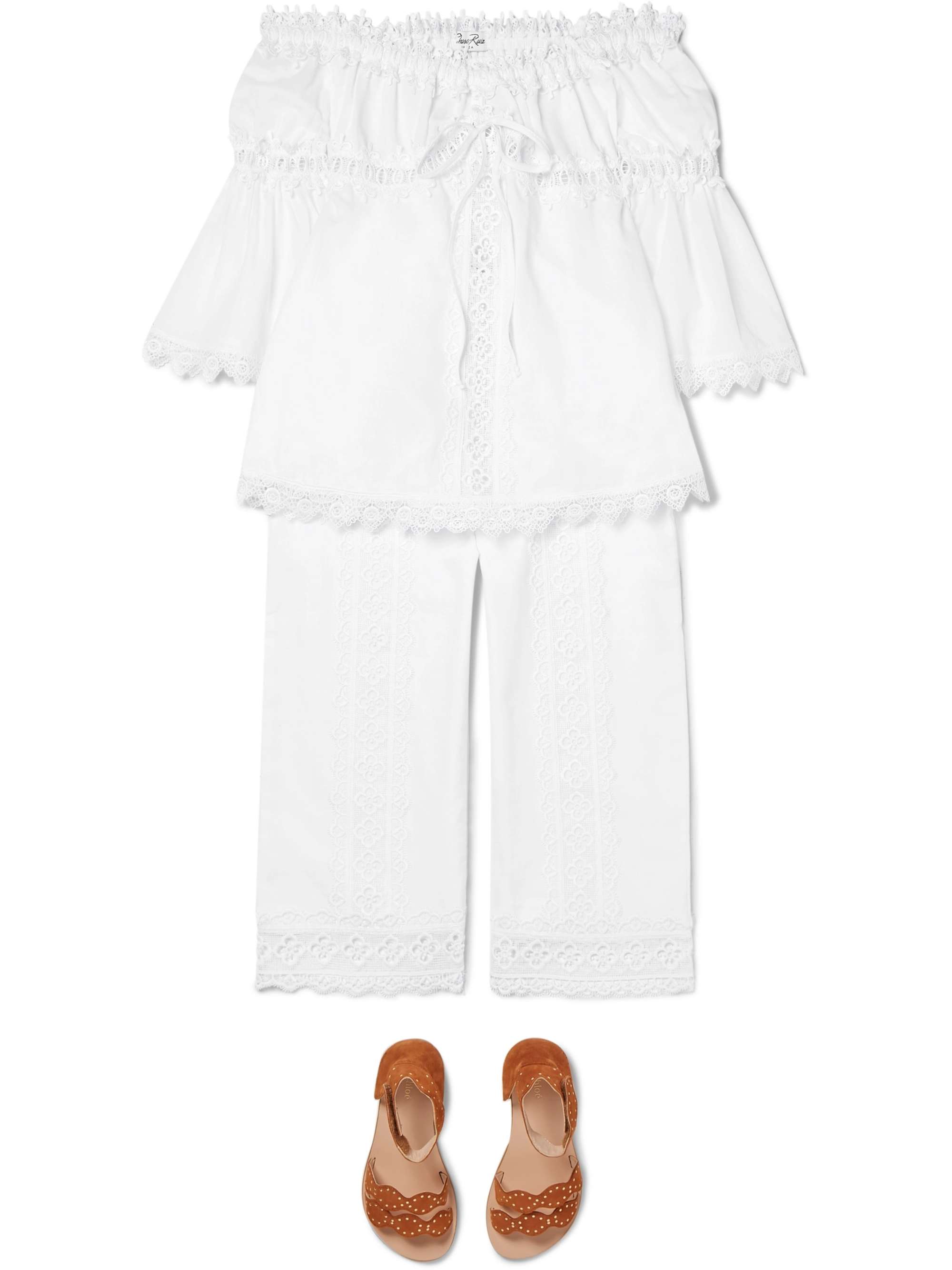 CHARO RUIZ KIDS Crocheted lace-paneled cotton-blend pants