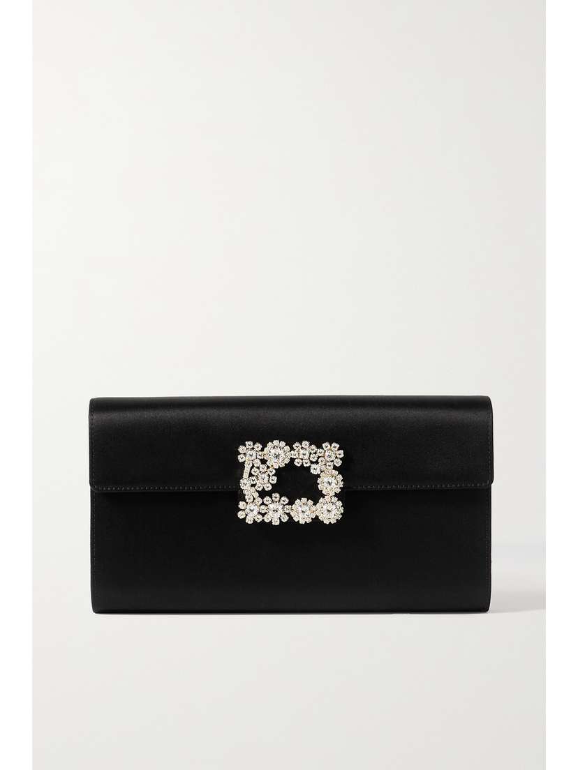 Roger Vivier Flower Crystal-embellished Satin Clutch
