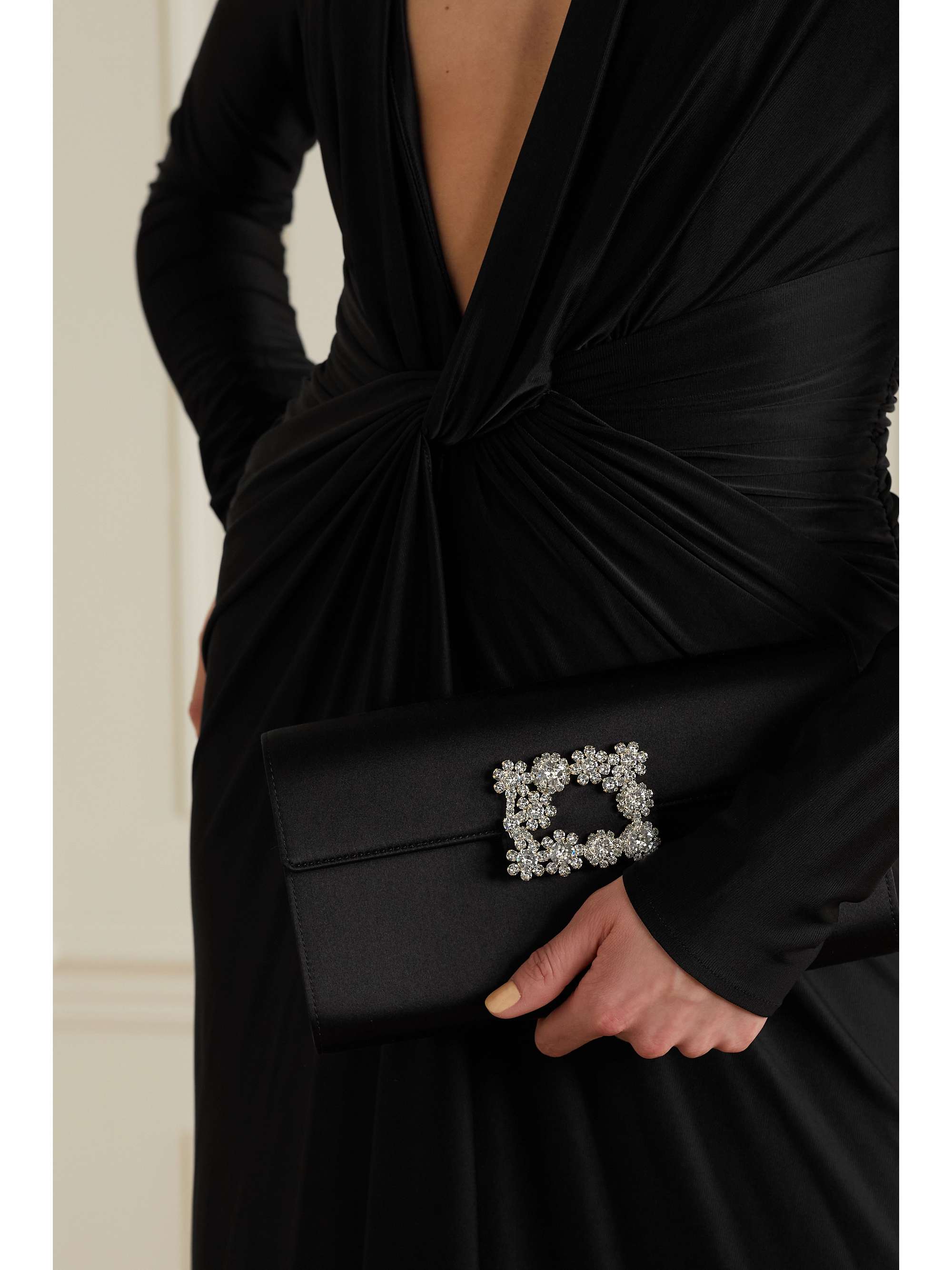 ROGER VIVIER Flower crystal-embellished satin clutch