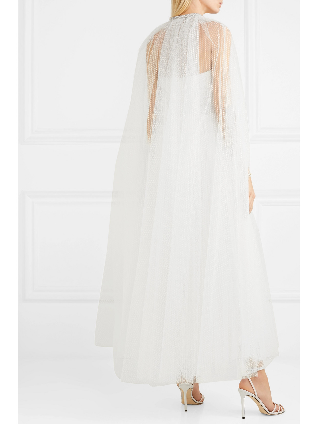 Brie Crystal-Embellished Swiss-Dot Tulle Cape