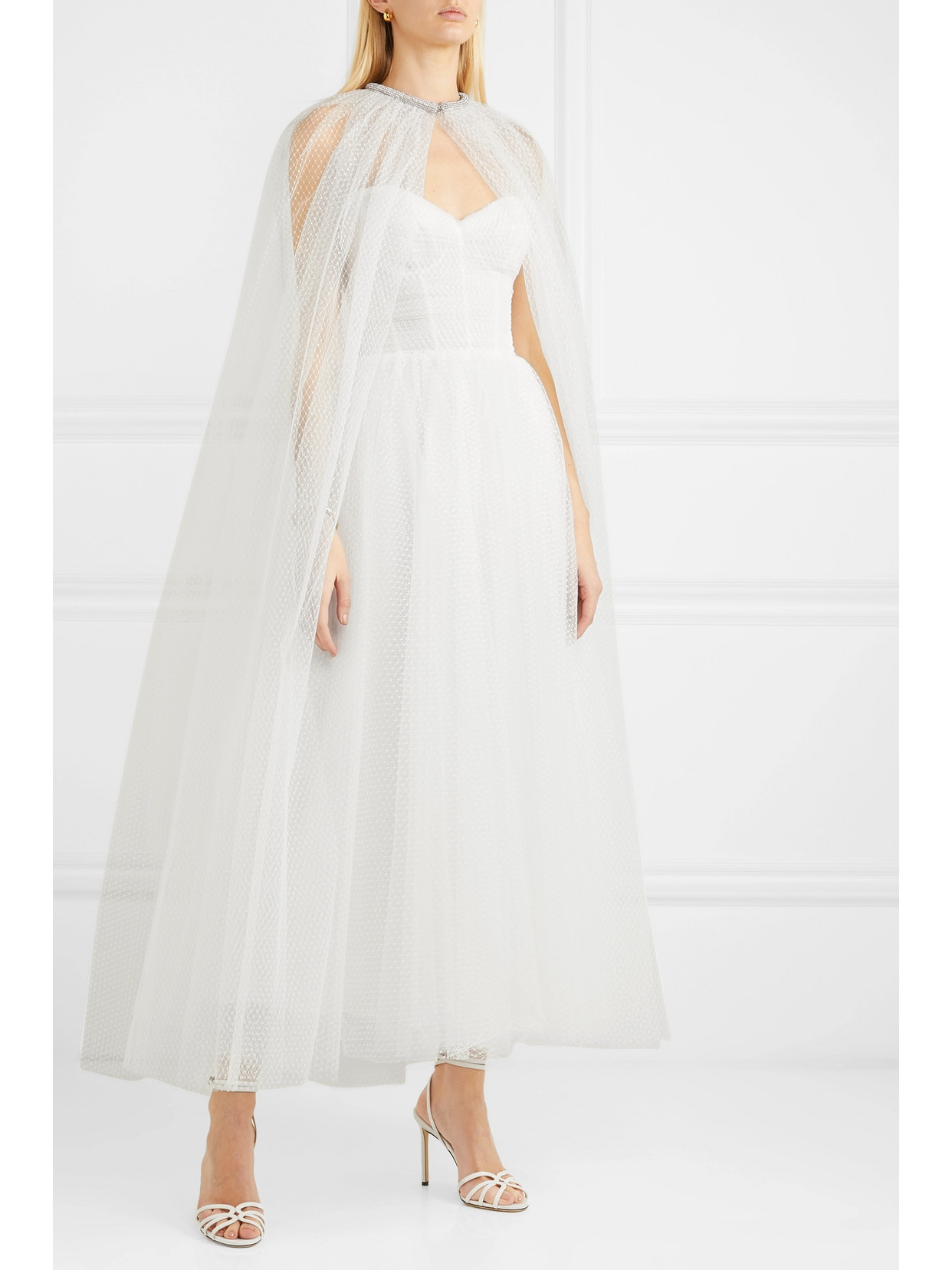 Brie Crystal-Embellished Swiss-Dot Tulle Cape