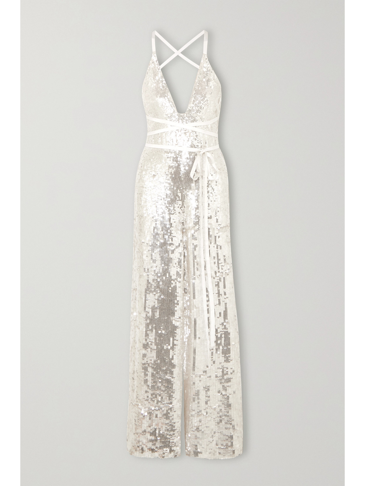 Temperley London Bardot Sequined Crepe Jumpsuit In Platinum