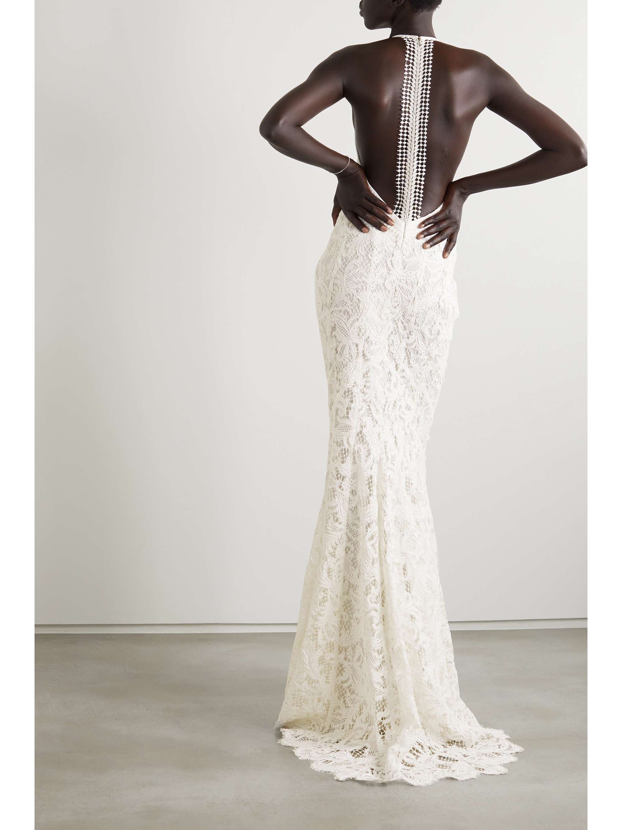 GALVAN Positano tulle-paneled lace gown