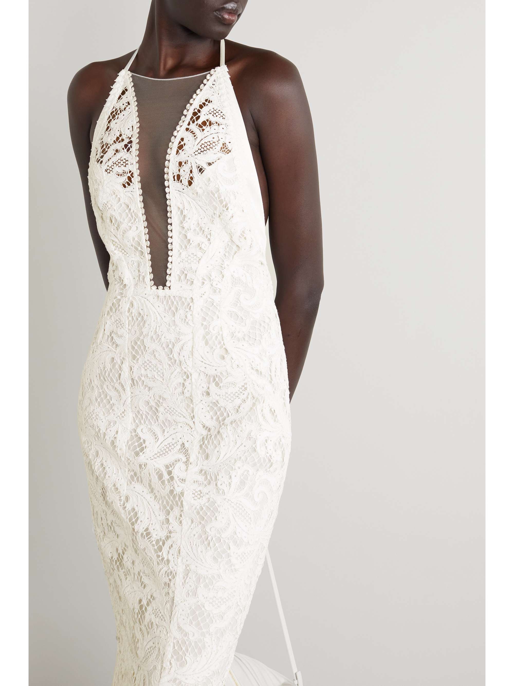 GALVAN Positano tulle-paneled lace gown