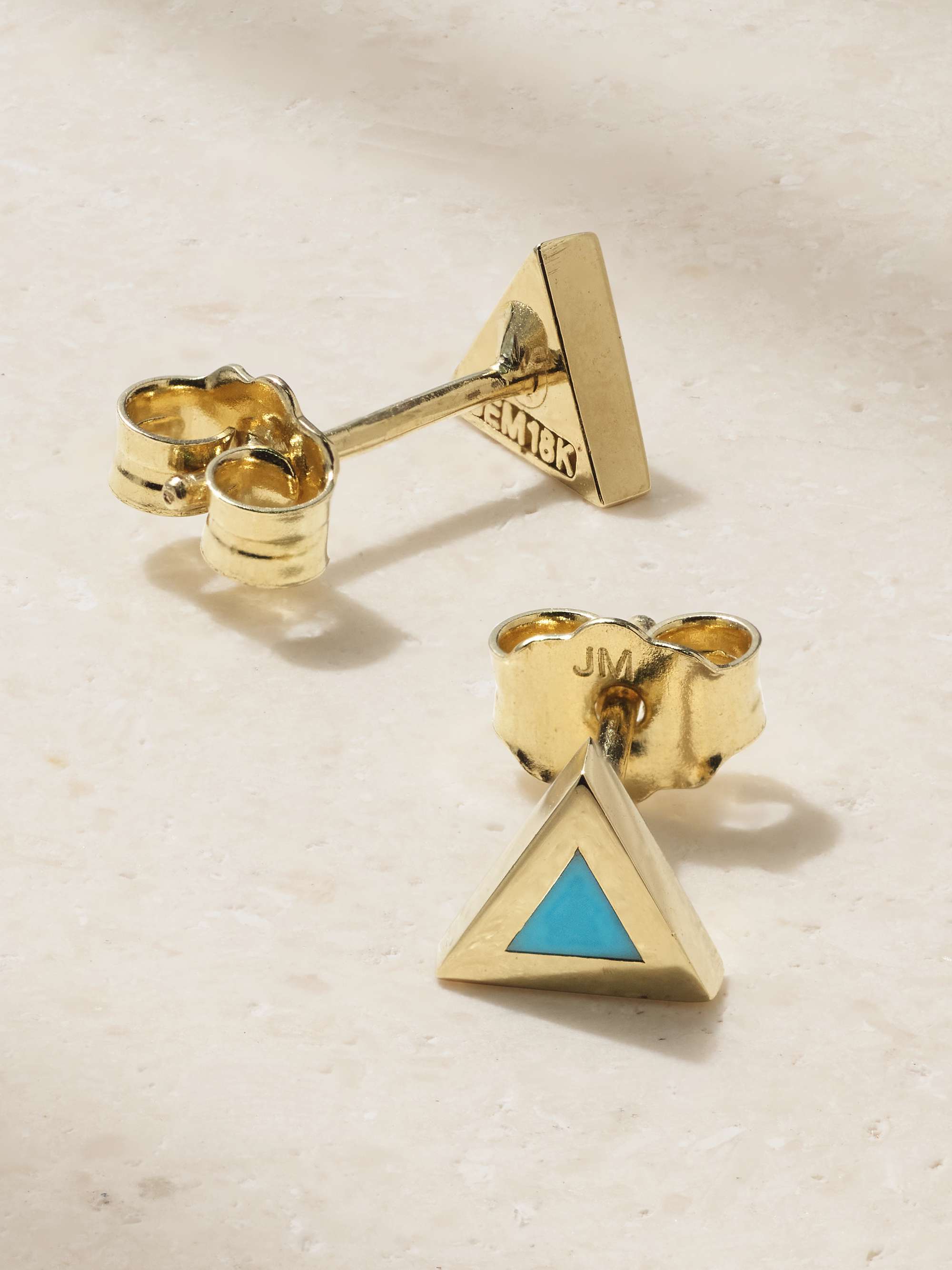JENNIFER MEYER Mini Triangle 18-karat gold turquoise earrings