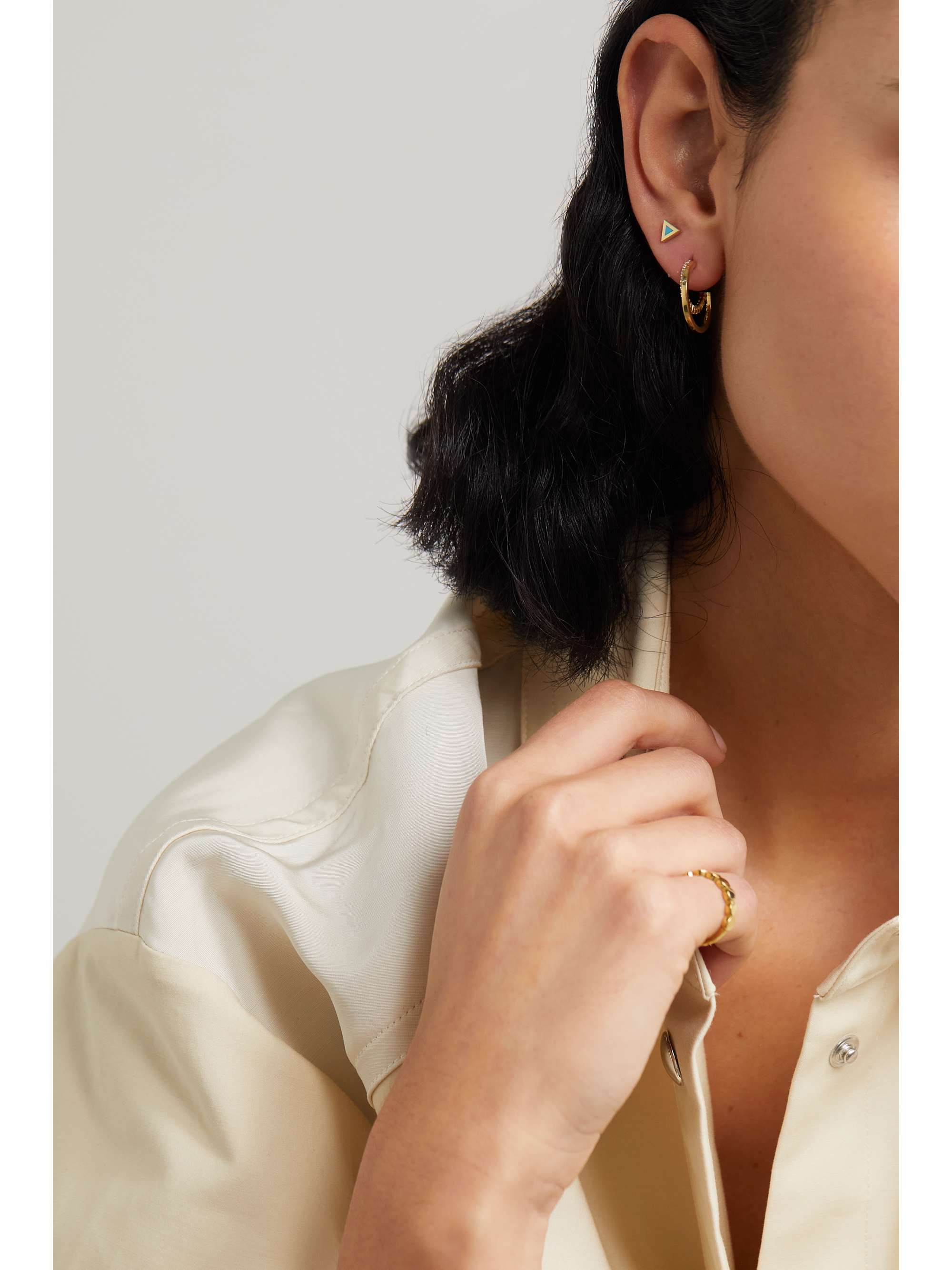 JENNIFER MEYER Mini Triangle 18-karat gold turquoise earrings