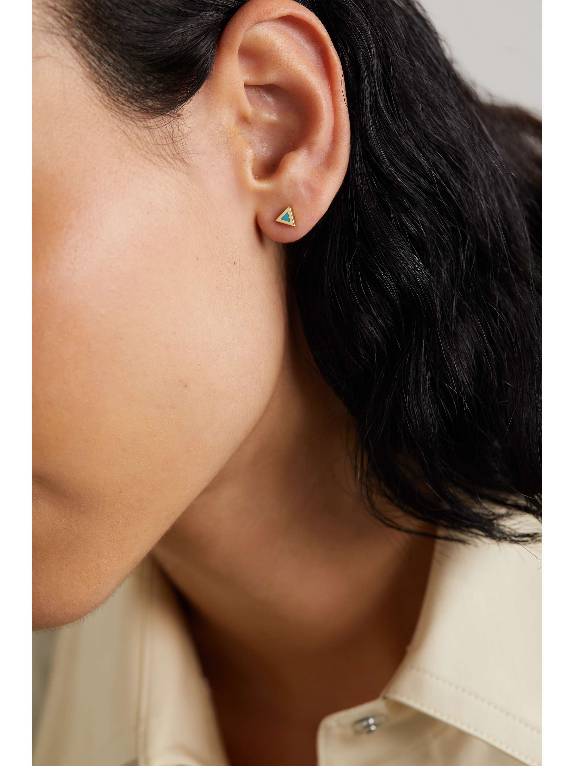 JENNIFER MEYER Mini Triangle 18-karat gold turquoise earrings
