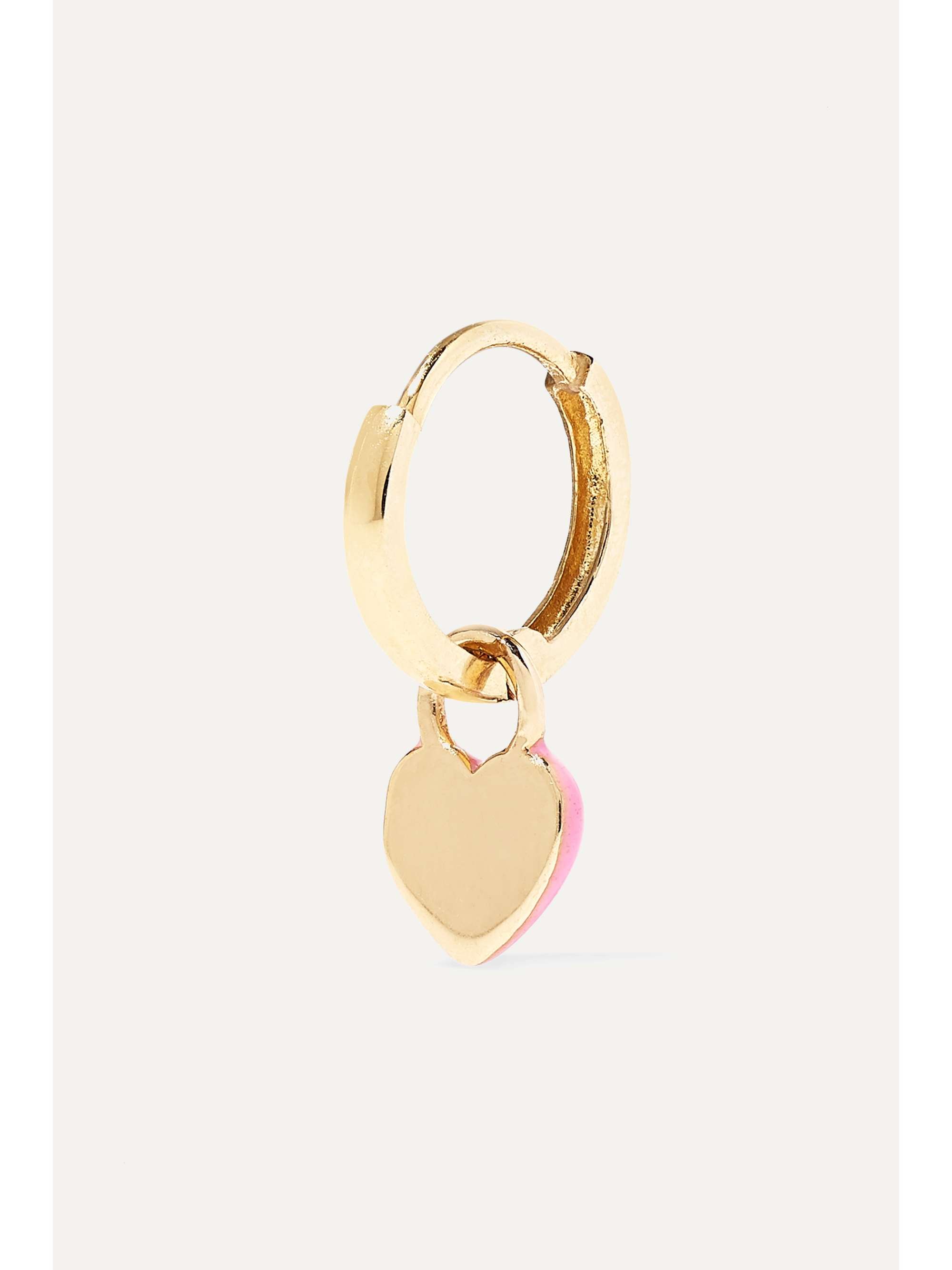 ALISON LOU Tiny Heart Huggy 14-karat gold enamel hoop earring