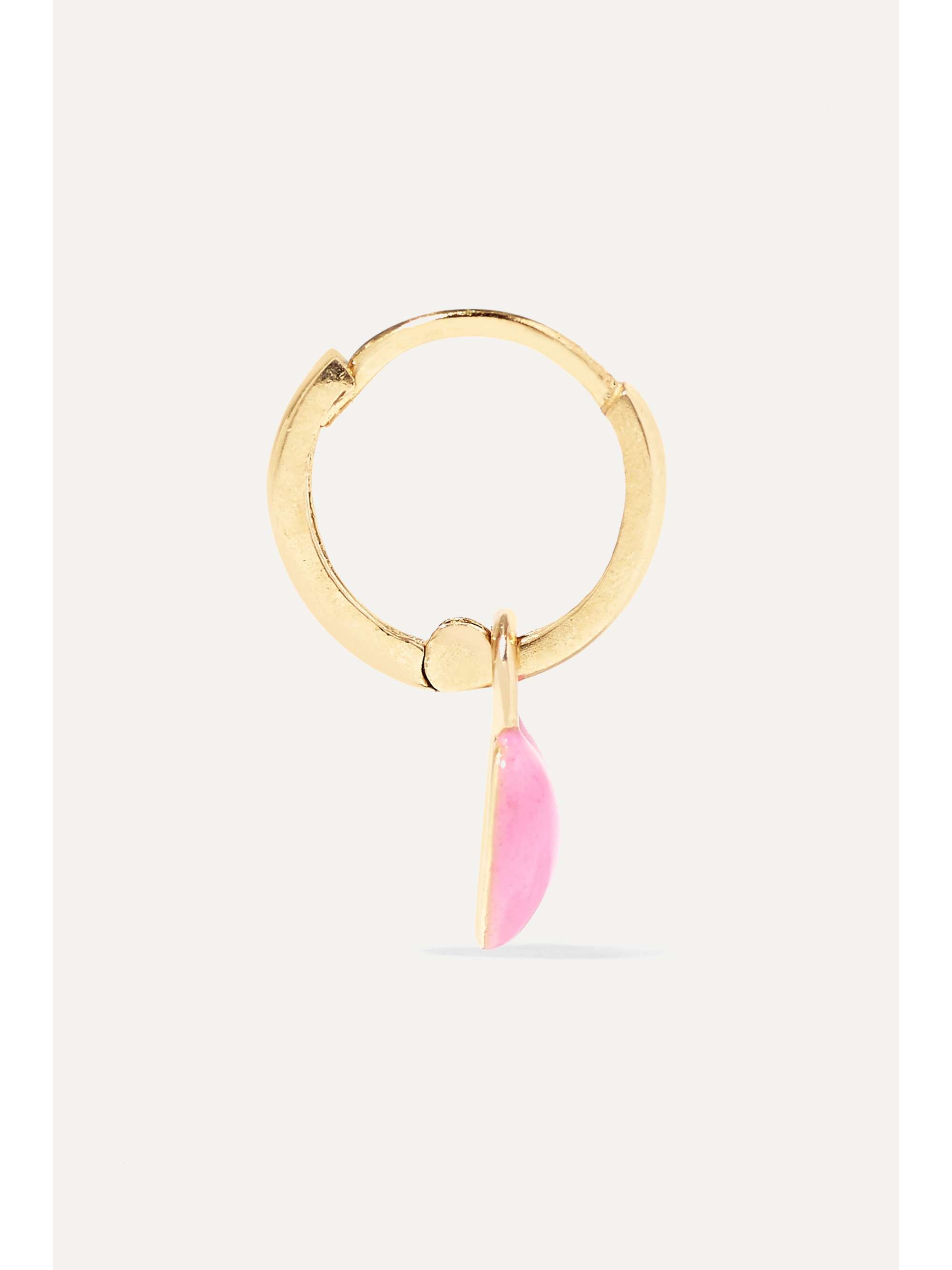 ALISON LOU Tiny Heart Huggy 14-karat gold enamel hoop earring