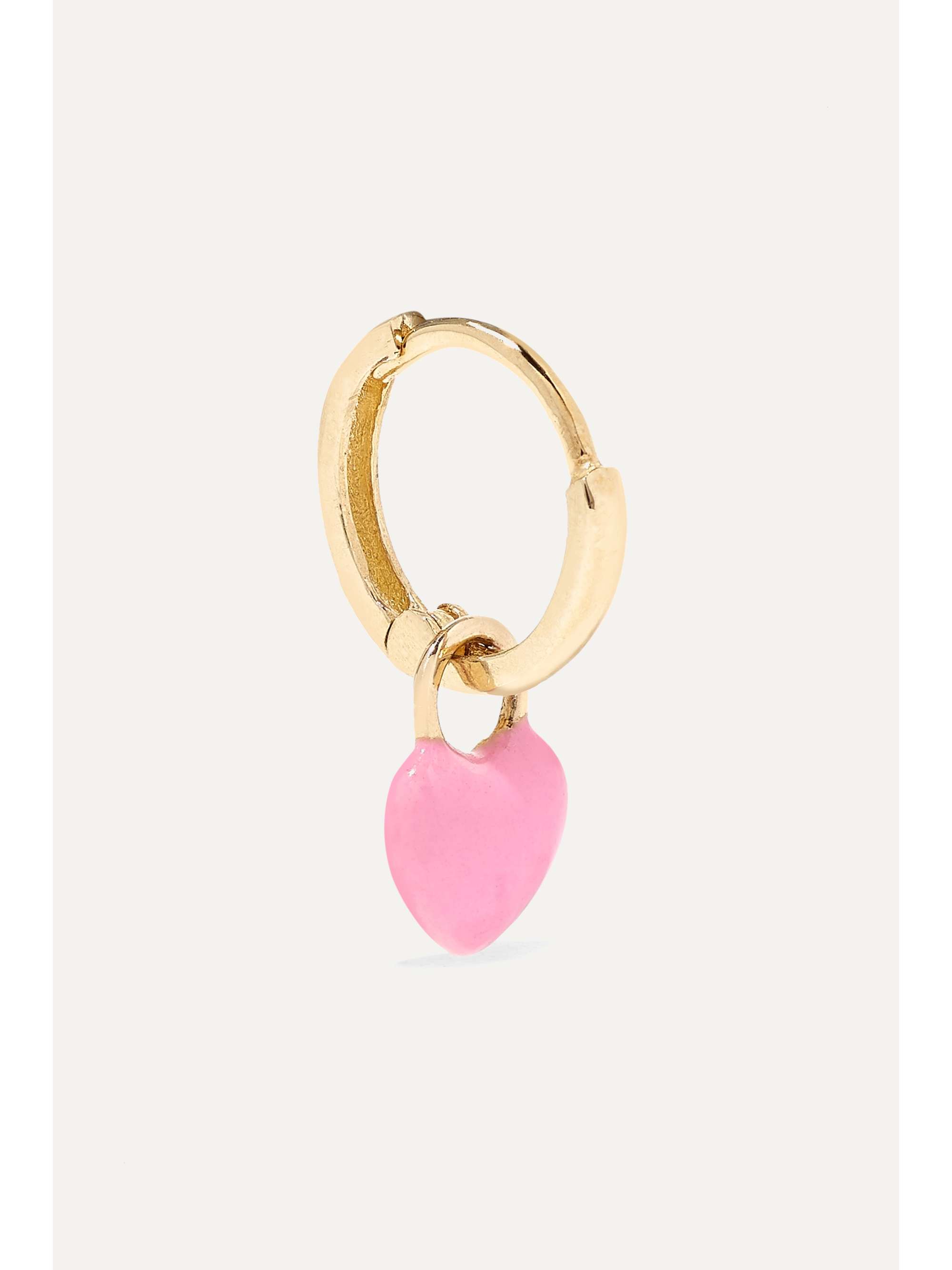 ALISON LOU Tiny Heart Huggy 14-karat gold enamel hoop earring