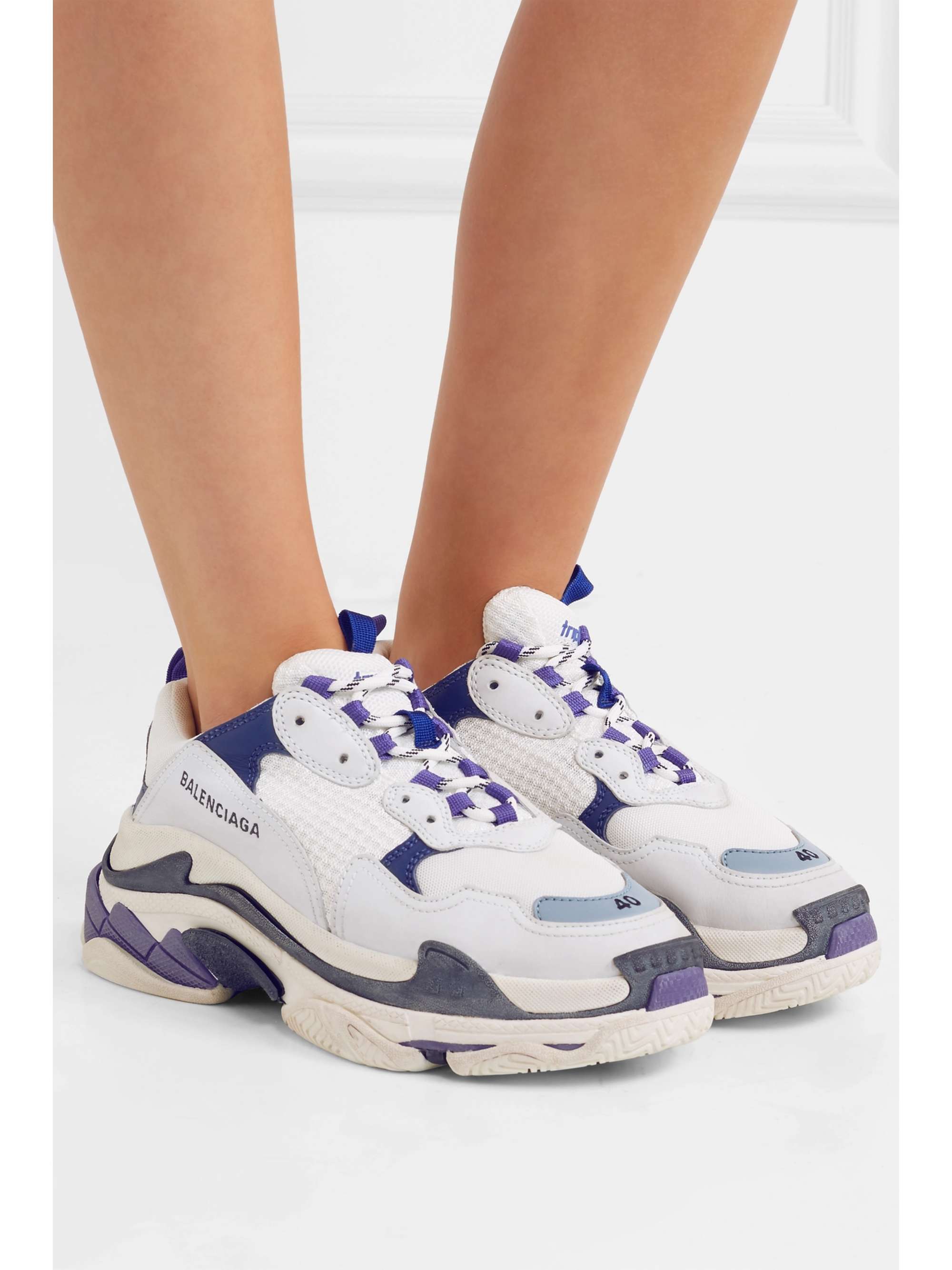 BALENCIAGA Triple S logo-embroidered leather, nubuck and mesh sneakers