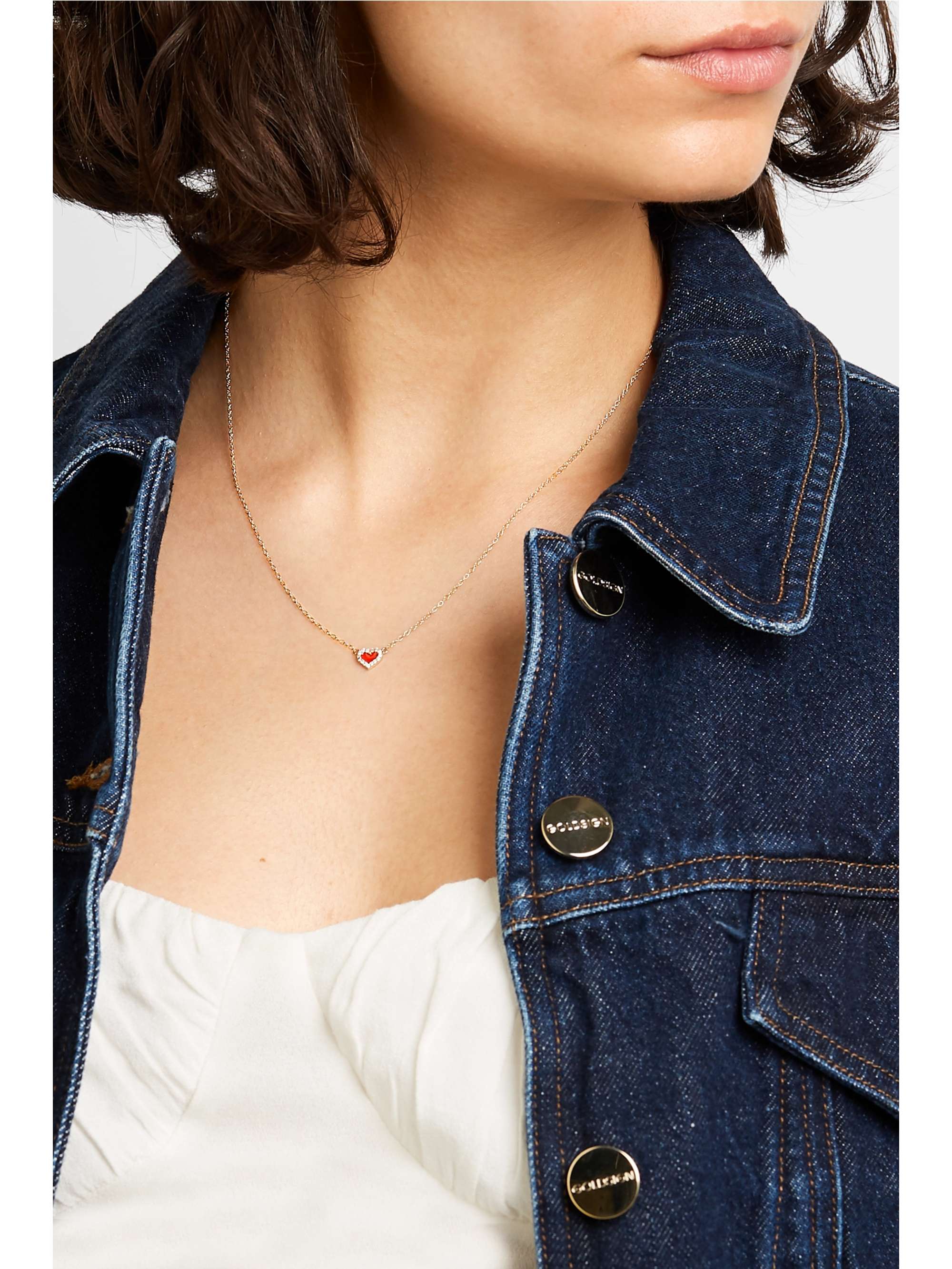 ALISON LOU Heart 14-karat gold, enamel and diamond necklace