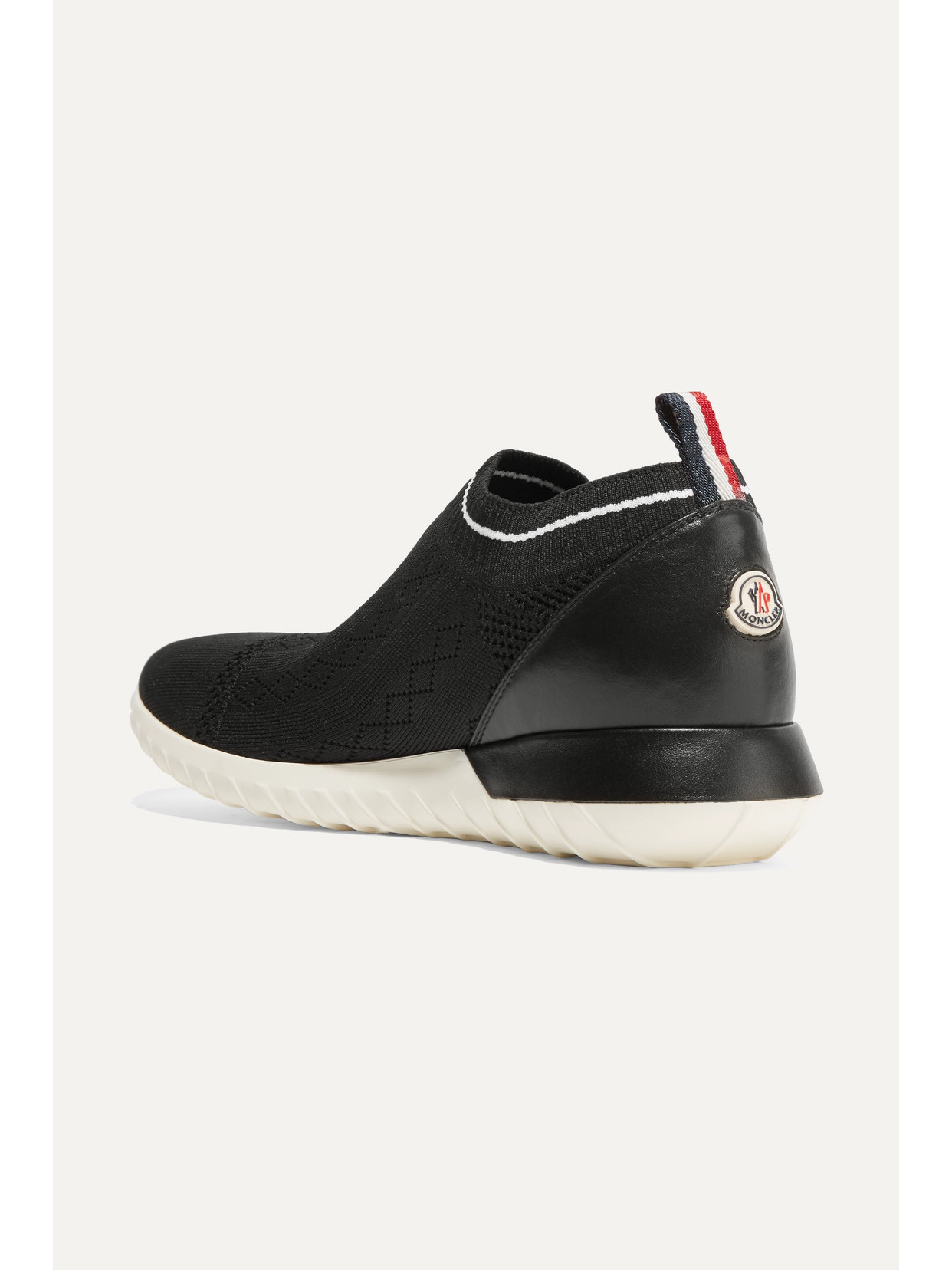 Moncler Giroflee Leather-paneled Stretch-knit Slip-on Sneakers In Black