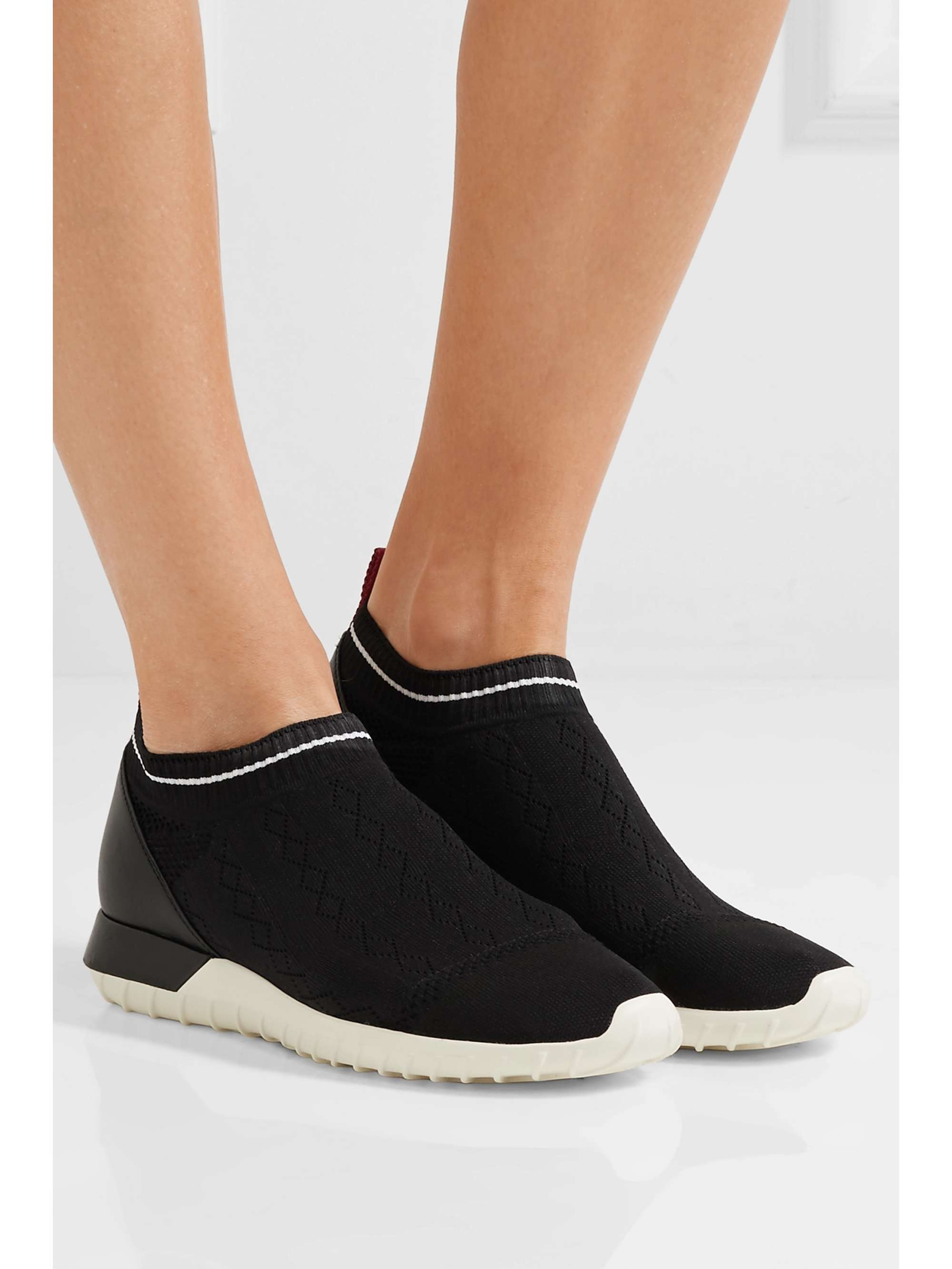 MONCLER Giroflee leather-paneled stretch-knit slip-on sneakers