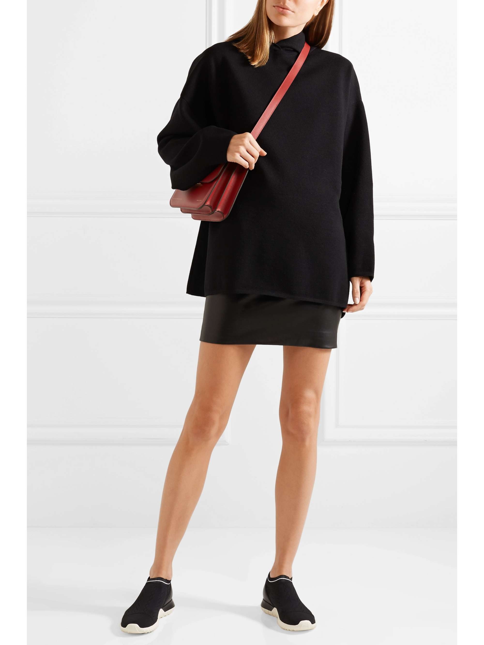 MONCLER Giroflee leather-paneled stretch-knit slip-on sneakers