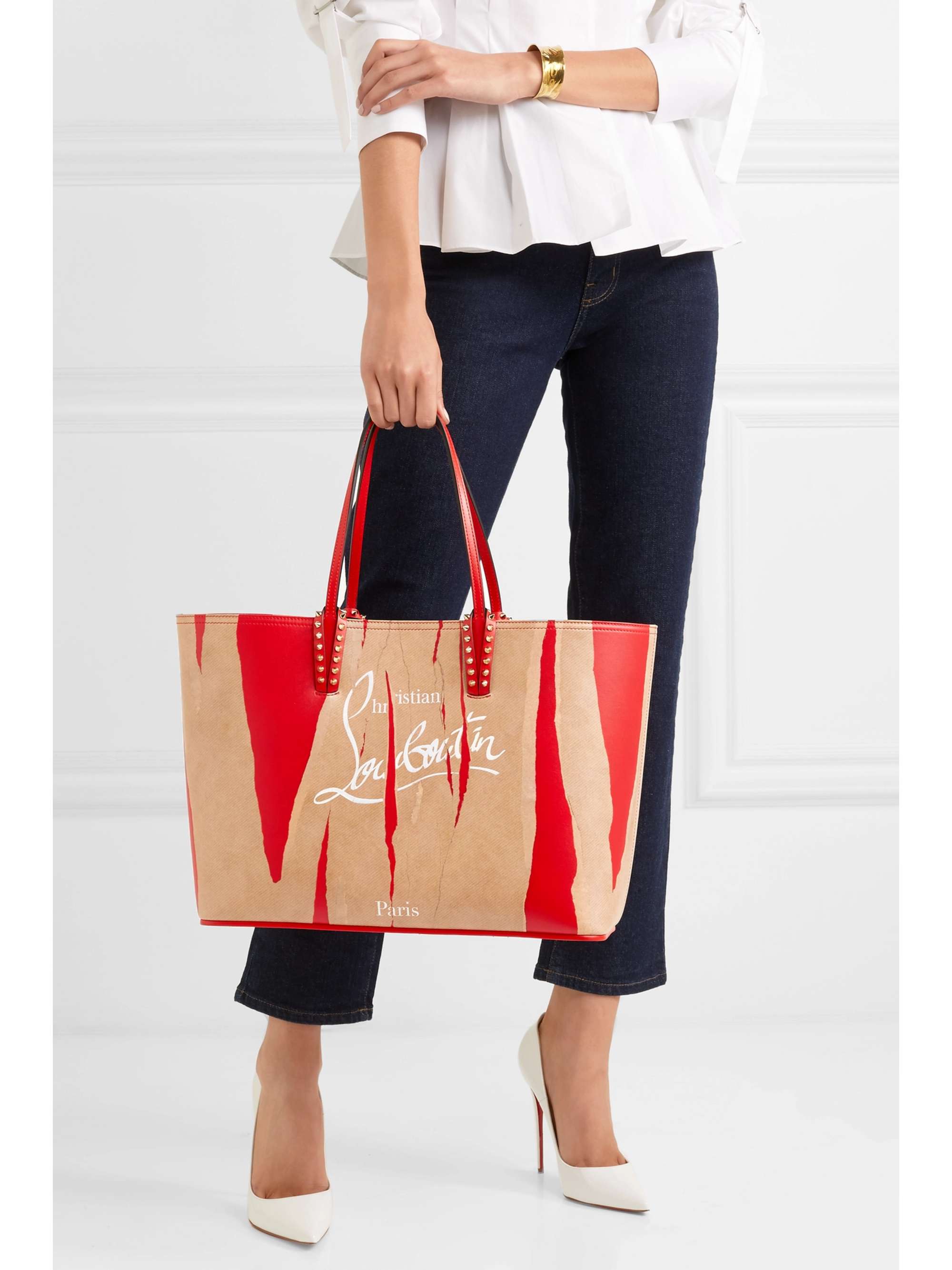 CHRISTIAN LOUBOUTIN Cabata Kraft studded printed leather tote