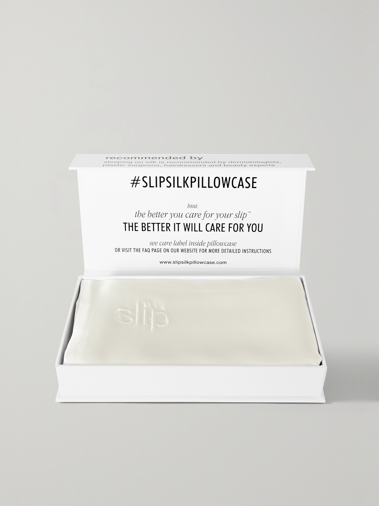 SLIP EMBROIDERED SILK KING PILLOWCASE - WHITE